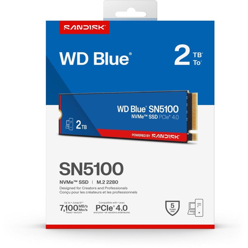 Твердотельный диск 2TB WD Blue SN5100, NVMe, M.2 2280, PCI-E 4x4 R/W - 6700/7100 MB/s