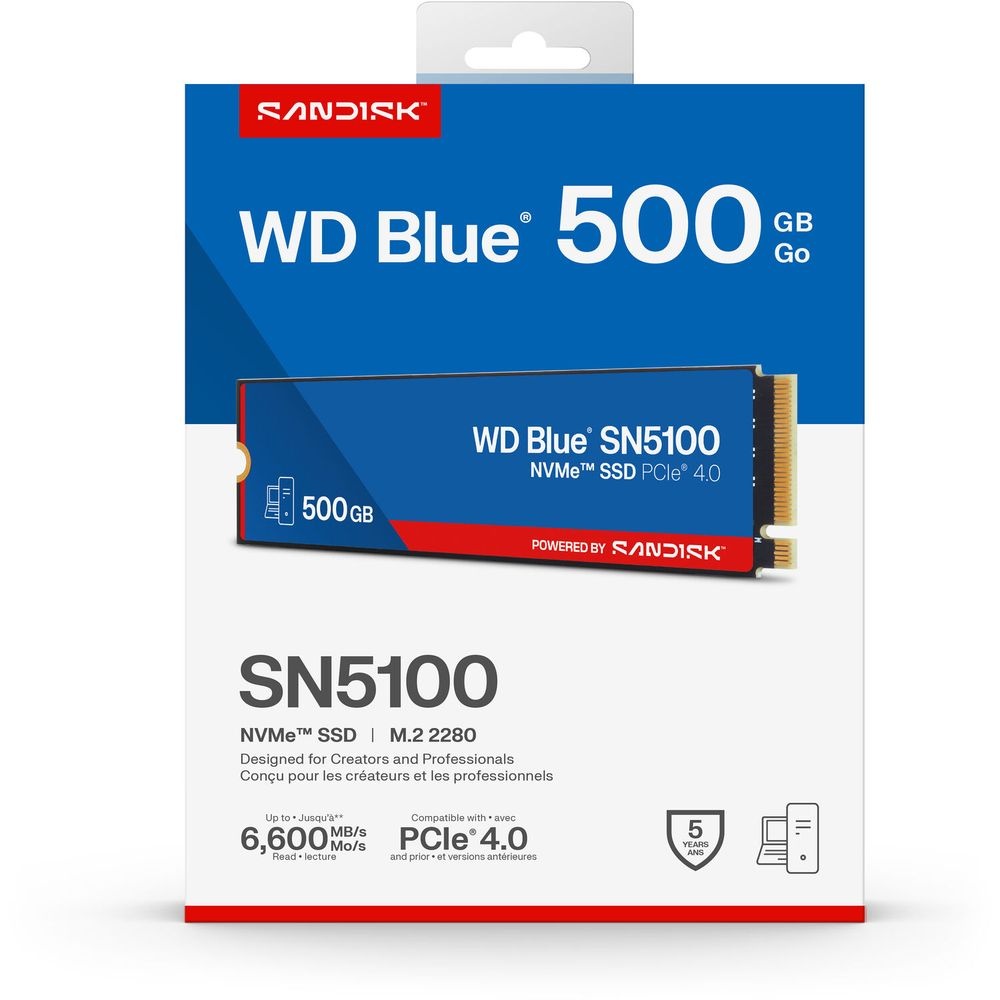Твердотельный диск 500GB WD Blue SN5100, NVMe, M.2 2280, PCI-E 4x4 R/W - 5600/6600 MB/s