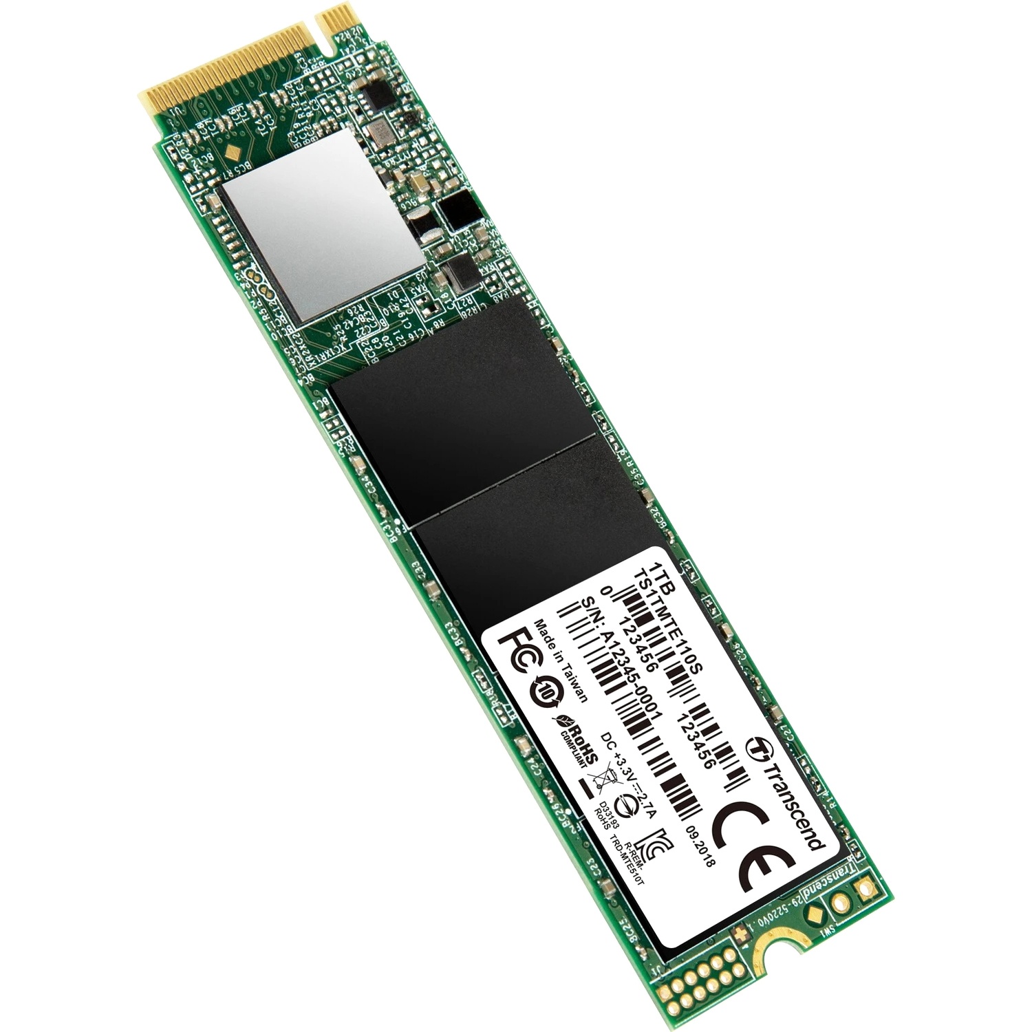 Накопитель SSD Transcend SSD MTE110S, 2048GB, M.2(22x80мм), NVMe, PCIe 3.0 x4, 3D TLC, R/W 2500/1700