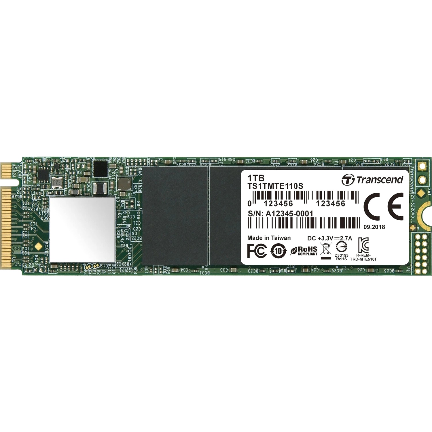 Накопитель SSD Transcend SSD MTE110S, 2048GB, M.2(22x80мм), NVMe, PCIe 3.0 x4, 3D TLC, R/W 2500/1700