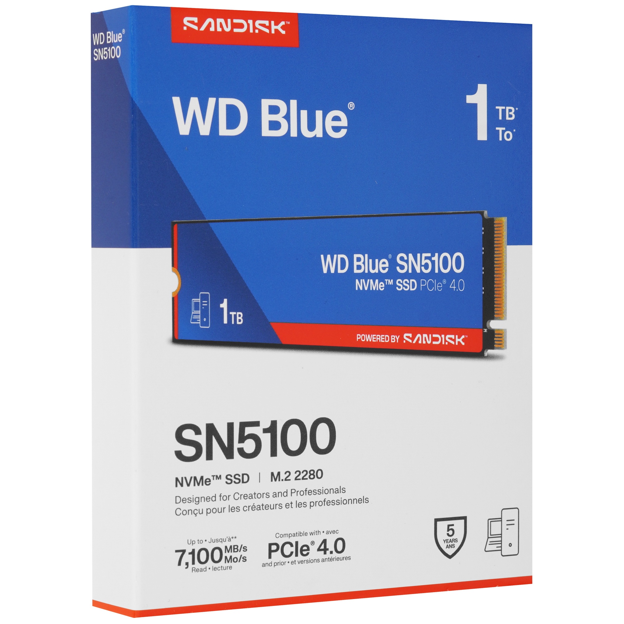 Накопитель SSD M.2 2280 1TB NVMe PCIE 4.0 x4 7100/6700 BLUE SN5100 WDS100T5B0E WDC