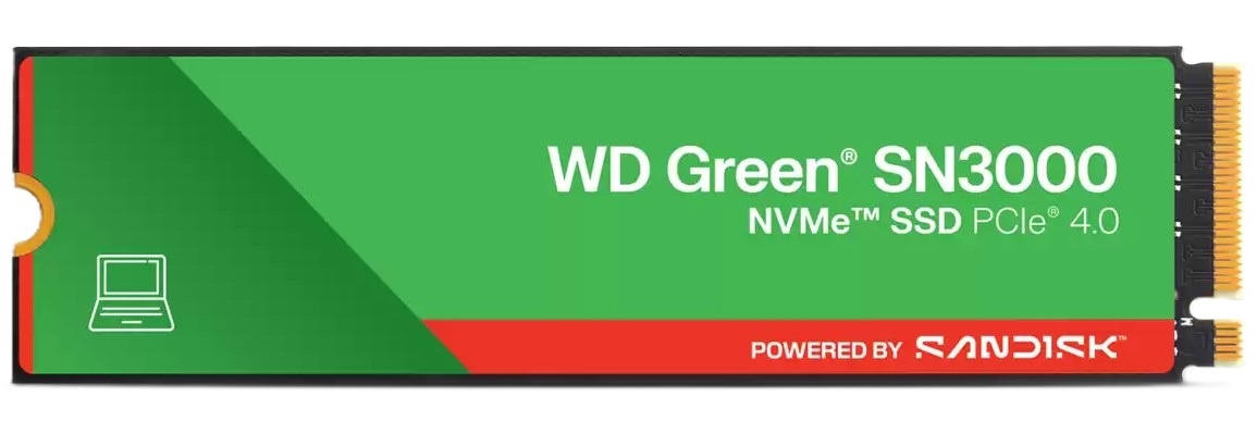 Накопитель SSD WD Green SN3000, 500Gb, PCIe 4.0 x4, M.2 2280, NVMe, R/W 5000/4100