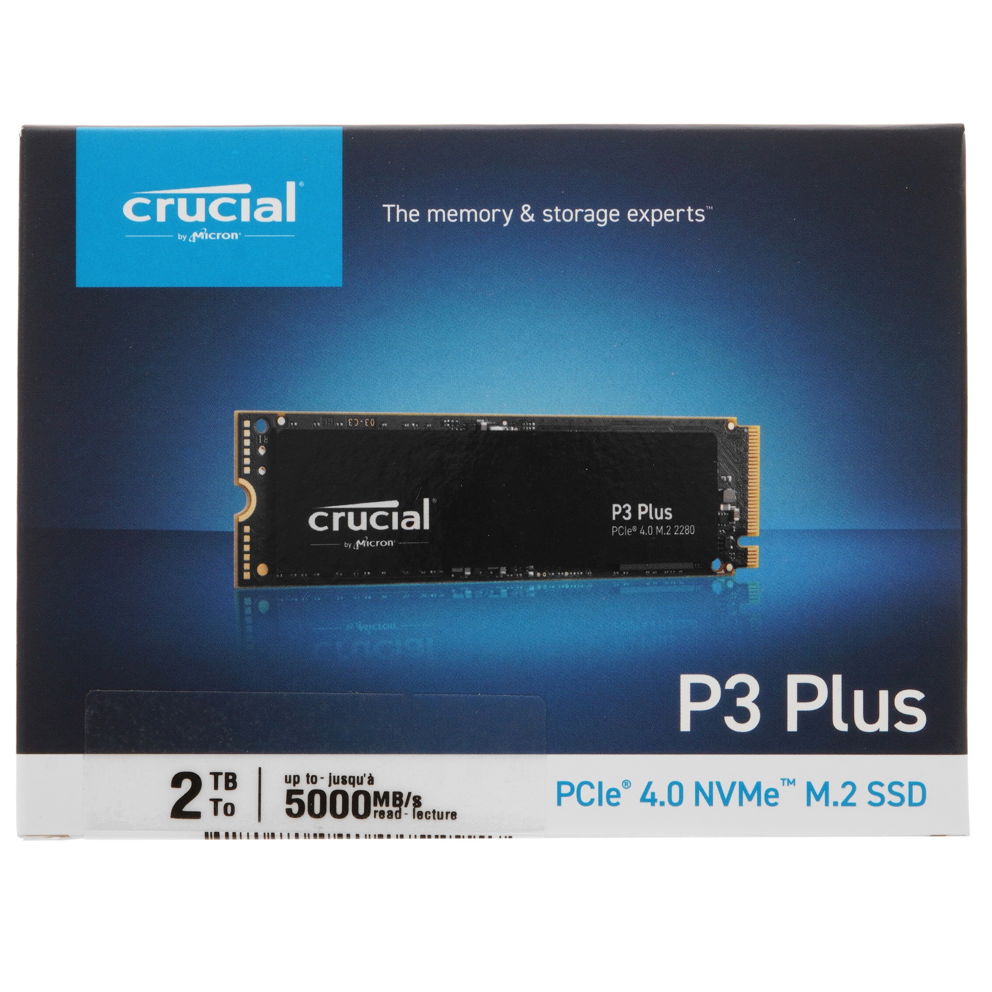 Накопитель SSD Crucial P3 Plus, 2Tb, PCIe 4.0 x4, M.2 2280, NVMe, R/W 5000/4200