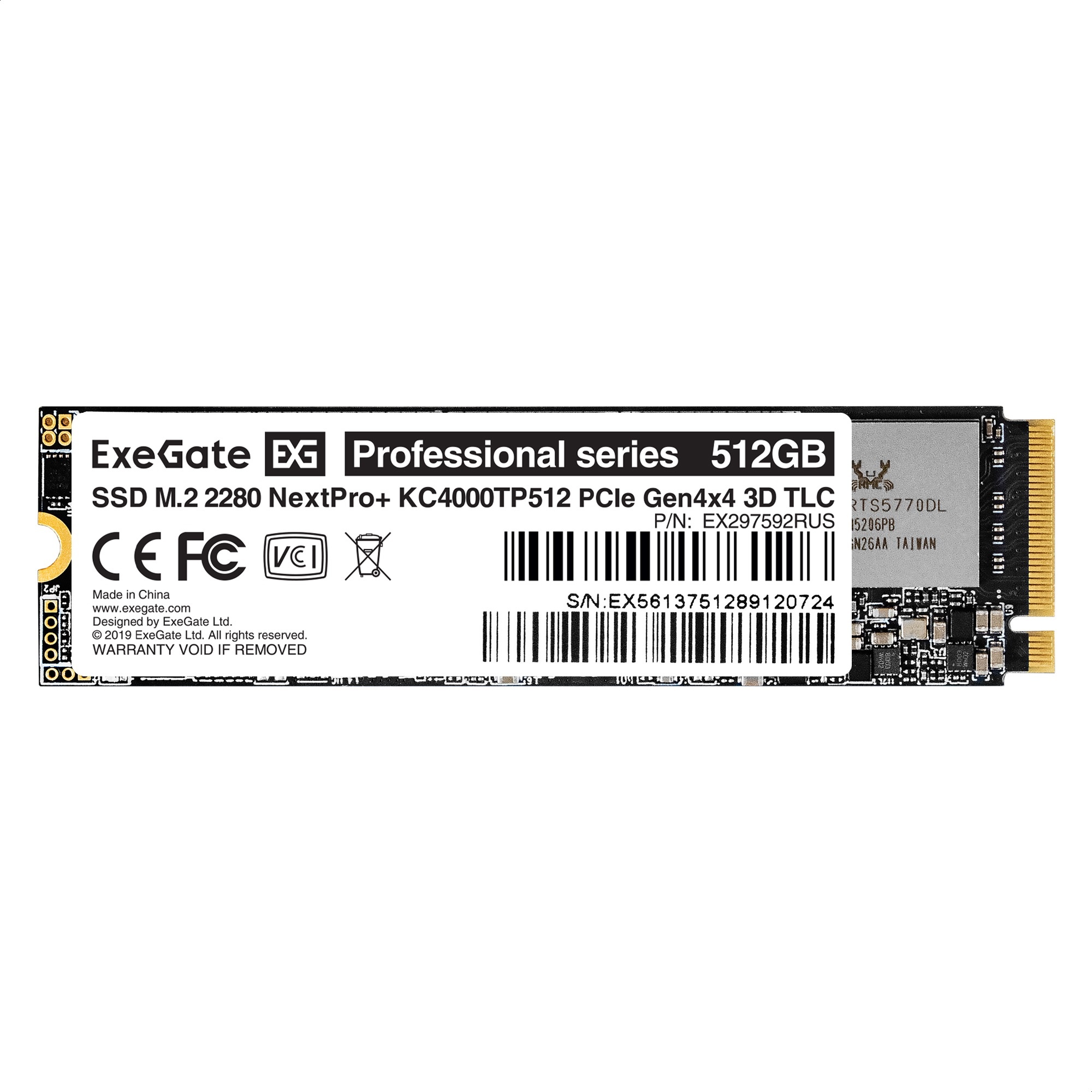Накопитель SSD ExeGate NextPro+ KC4000TP512, 512Gb, M.2 2280, PCIe 4.0 x4, NVMe, R/W 5000/3600