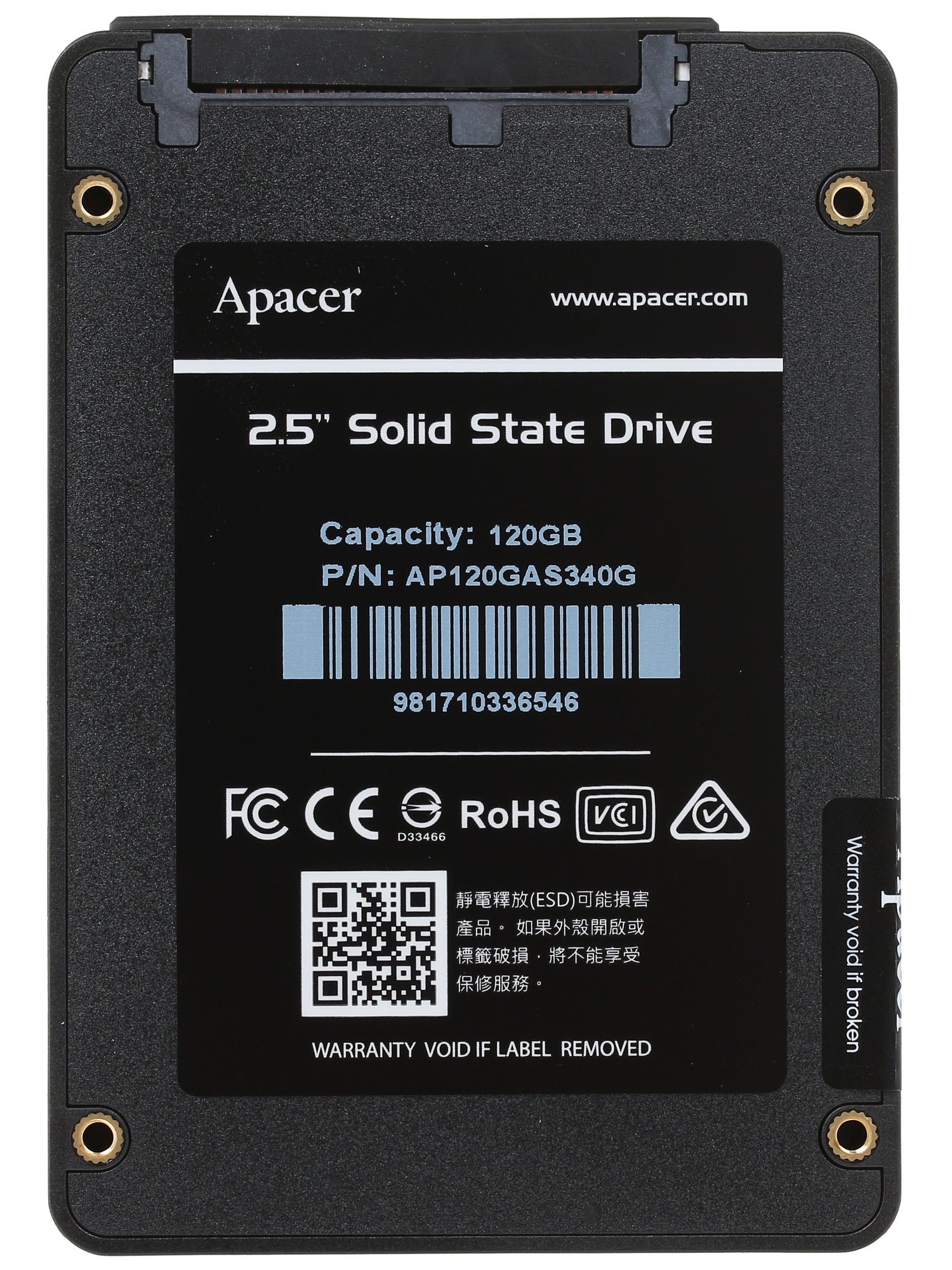 Накопитель SSD Apacer AS340 Panther, 120Gb, 2.5", SATA III, R/W 550/500