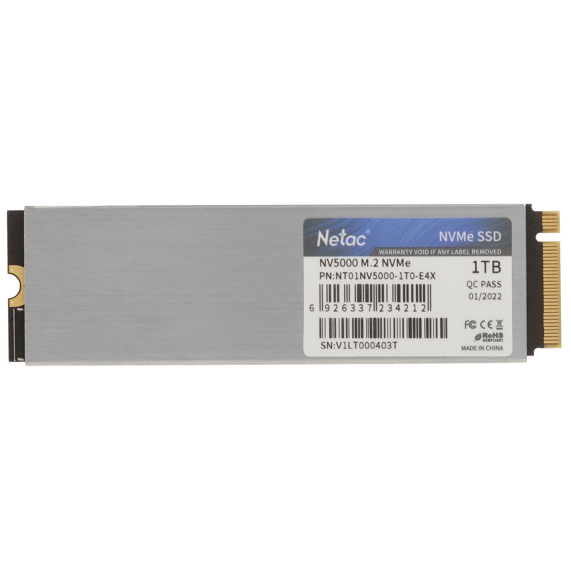 Накопитель SSD Netac NV5000, 1TB, M.2 2280, PCIe 4.0 x4, NVMe, R/W 5000/4400, с радиатором