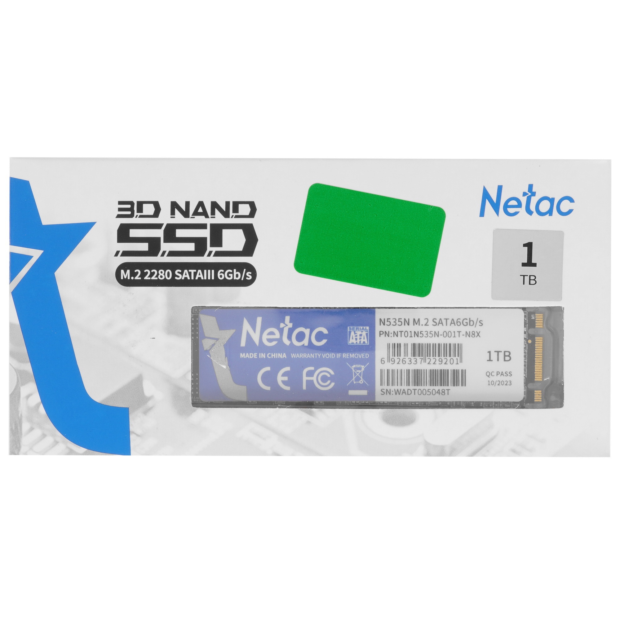 Накопитель SSD Netac N535N Series, 1TB, M.2 2280, SATA III, R/W 560/520