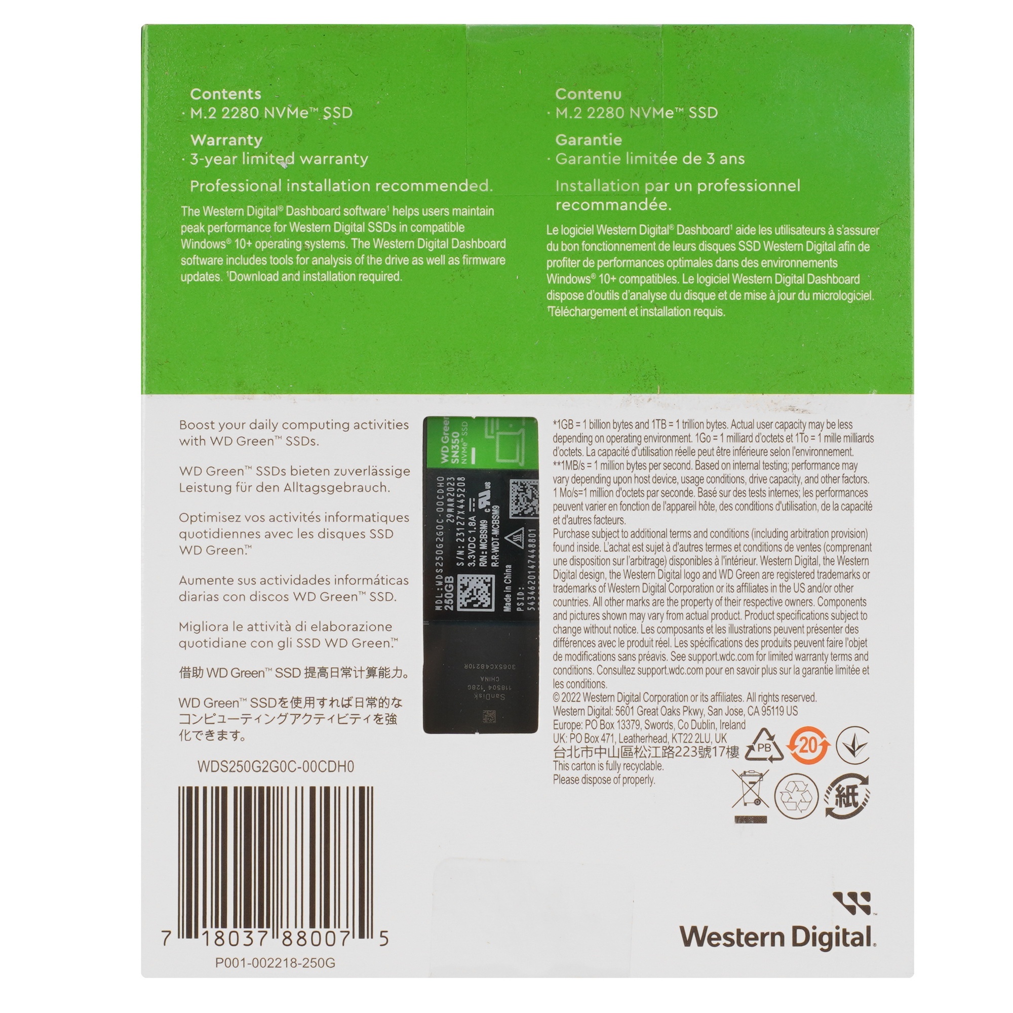 Накопитель SSD WD Green SN350 250Gb, PCIe 3.0 x4, M.2 2280, NVMe, R/W 2400/900