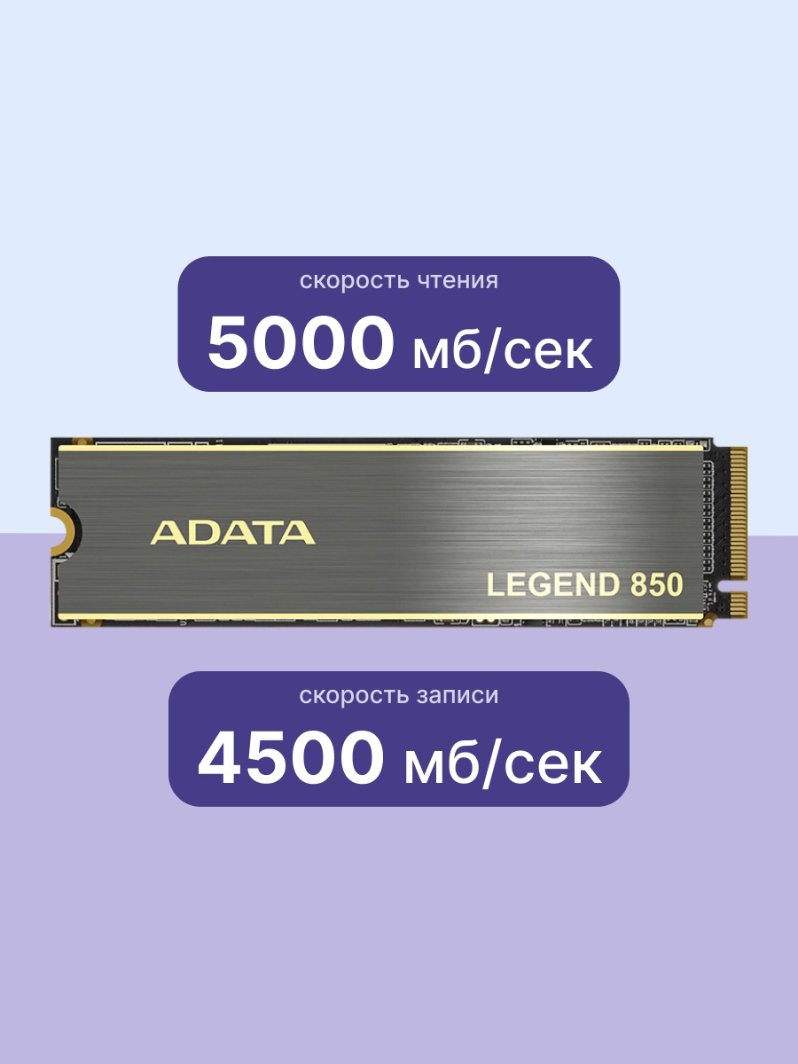 Накопитель SSD ADATA LEGEND 850, 1Tb, PCIe 4.0 x4, M.2 2280, NVMe, R/W 5000/4500, с радиатором