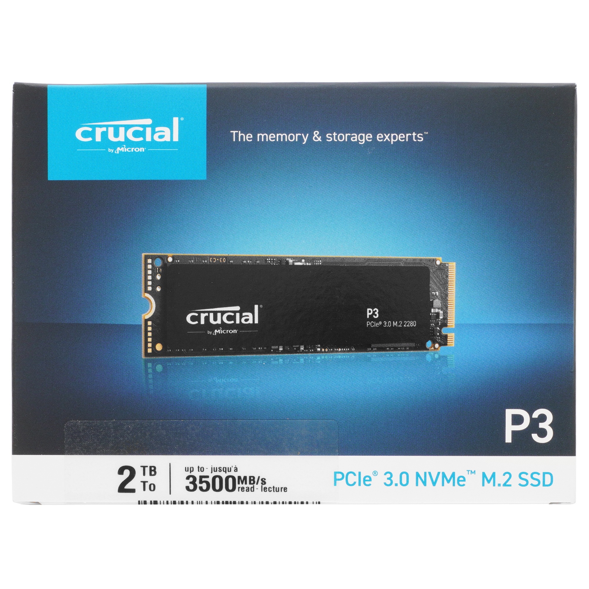 Накопитель SSD Crucial P3, 2Tb, M.2 2280, PCIe 3.0 x4, NVMe, R/W 3500/3000