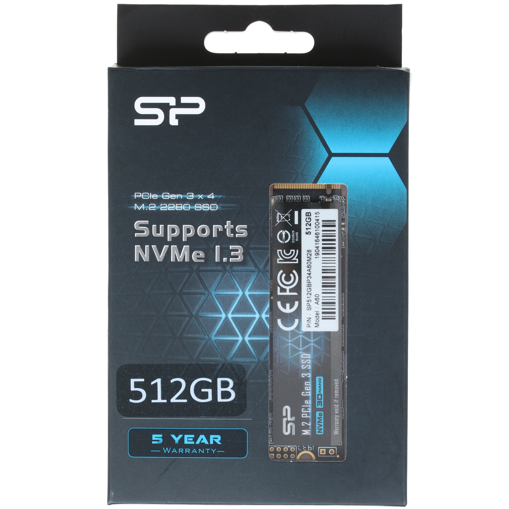Накопитель SSD Silicon Power P34A60, 512GB, M.2 2280, PCIe 3.0 x4, NVMe, R/W 2200/1600