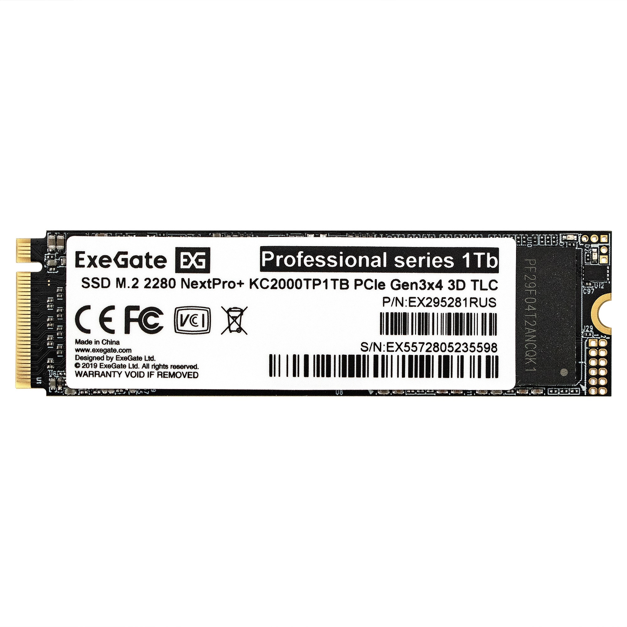 Накопитель SSD EXEGATE NEXTPRO+ KC2000TP1TB, 1Tb, PCIe 3.0 x4, M.2 2280, NVMe, R/W 1800/1400