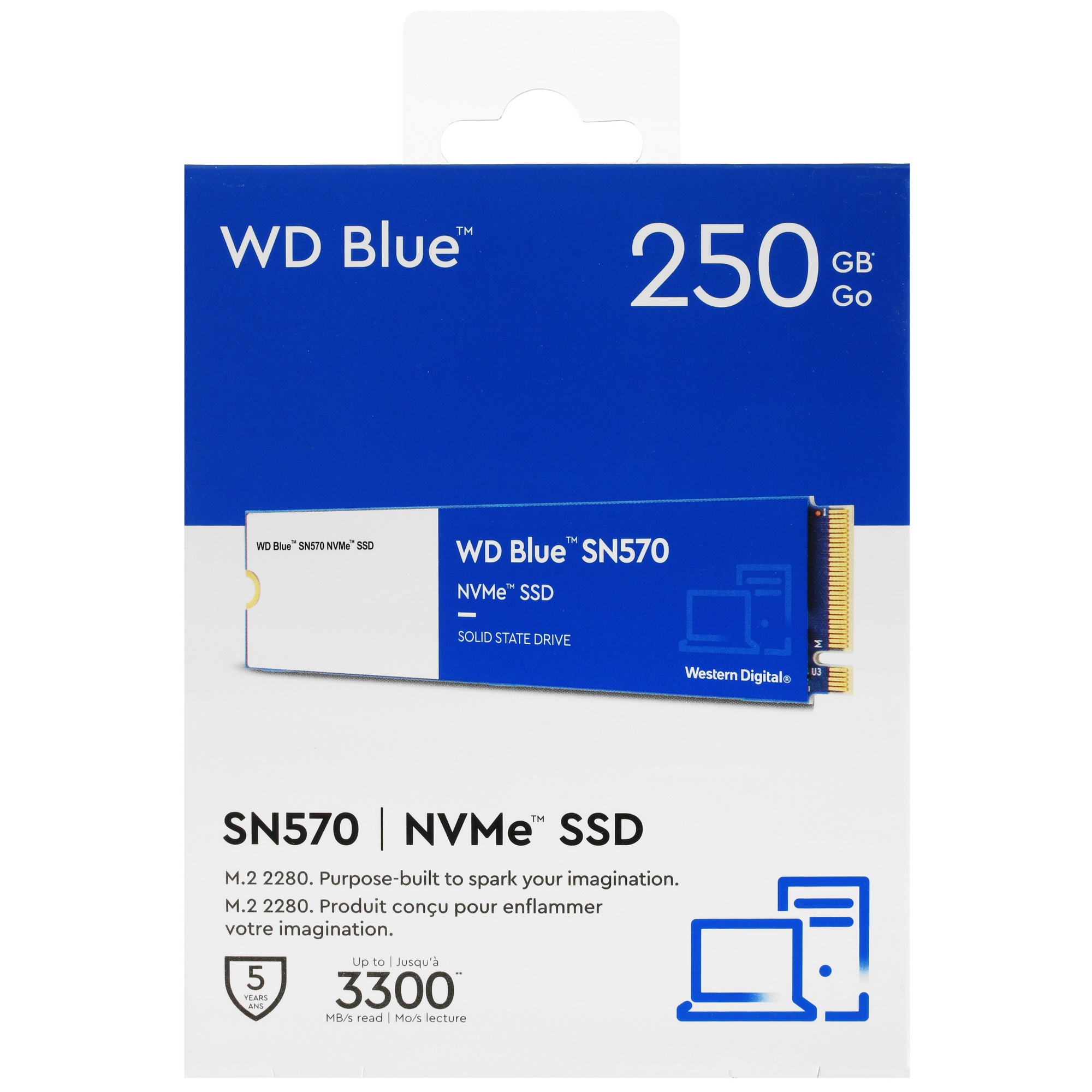 Накопитель SSD WD Blue SN570 WDS250G3B0C, 250Gb, PCIe 3.0 x4, M.2 2280, NVMe, R/W 3300/1200