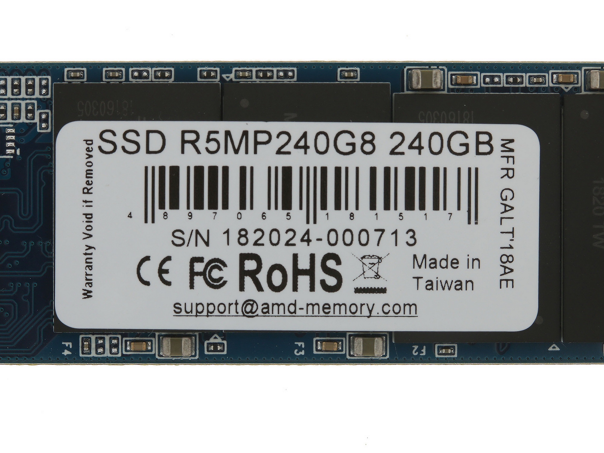Накопитель SSD AMD Radeon R5MP240G8, 240Gb, M.2 2280, PCIe 3.0 x4, NVMe, R/W 2100/1000