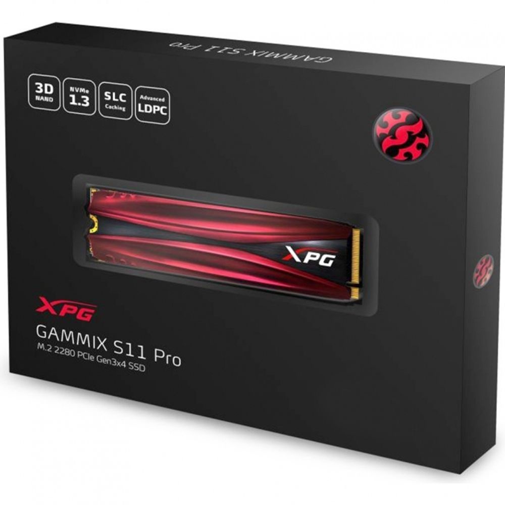 Накопитель SSD ADATA XPG GAMMIX S11 Pro, 256Gb, PCIe 3.0 x4, M.2 2280, NVMe, R/W 3500/1200, с радиат
