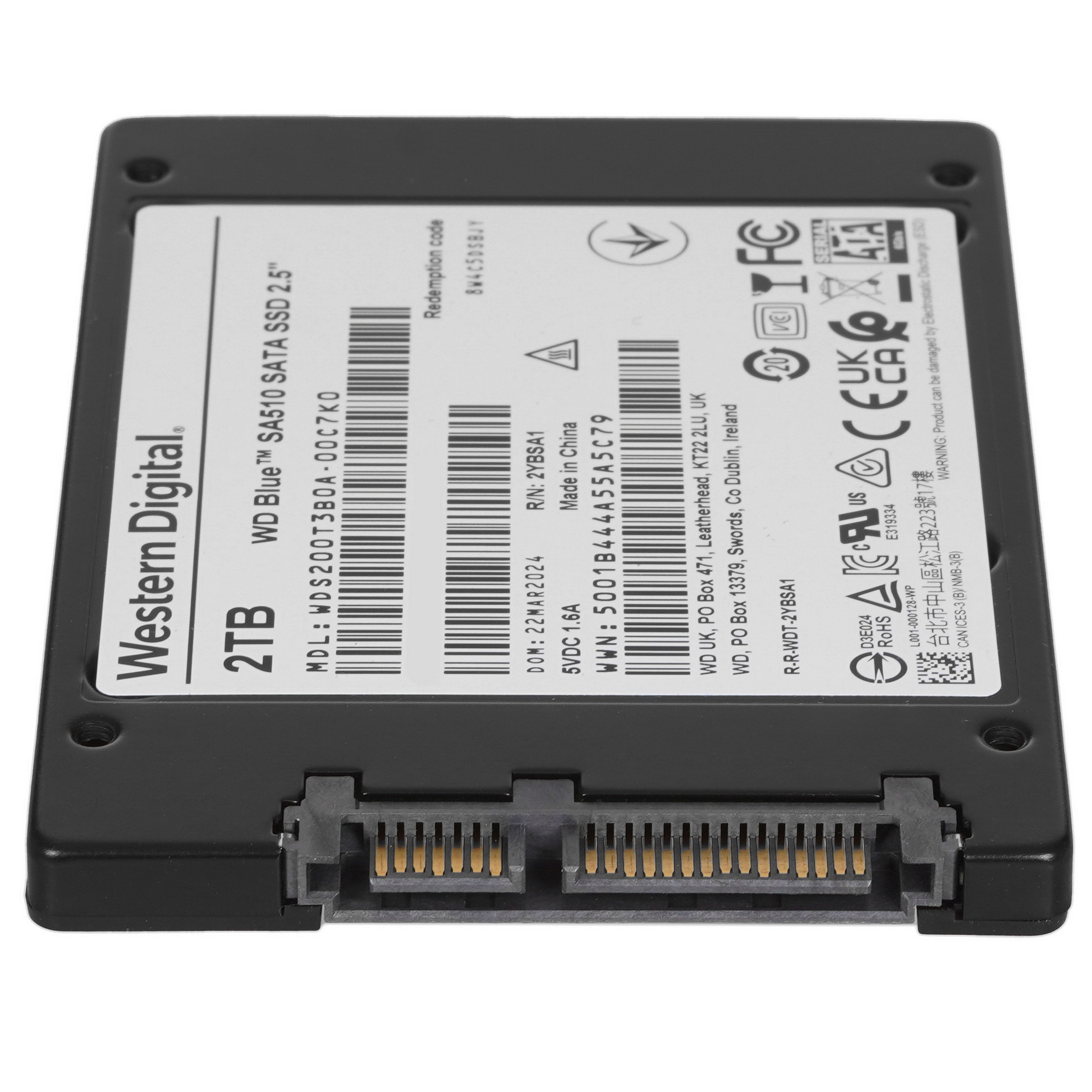 Накопитель SSD WD 2Tb Blue Client SATA 2.5" 6Gb/s, 560/530, IOPS 95/84K, MTBF 1,75M, 3D NAND TLC, 50