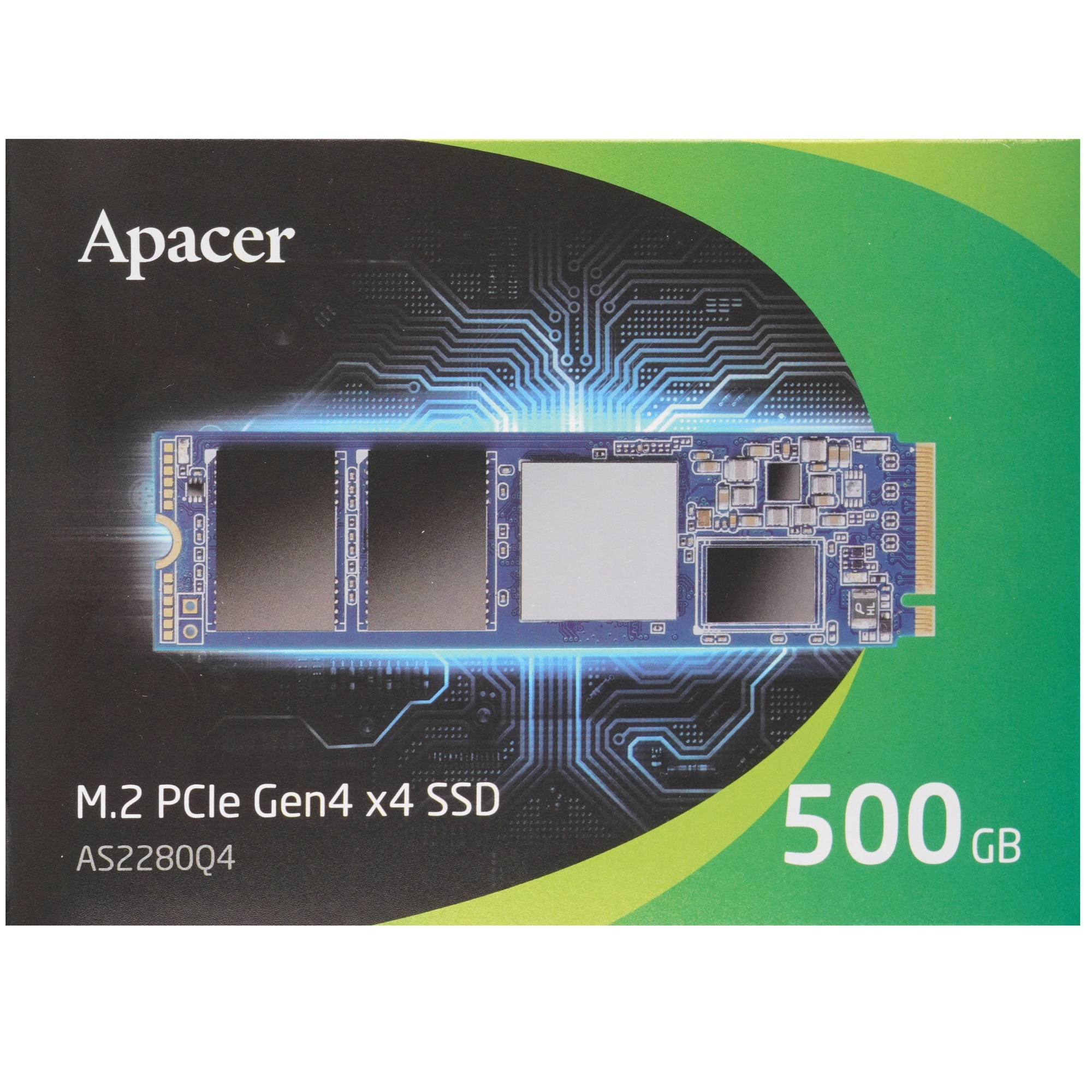 Накопитель SSD Apacer AS2280Q4, 500GB, PCIe 4.0 x4, M.2 2280, NVMe, R/W 4500/2500, с радиатором