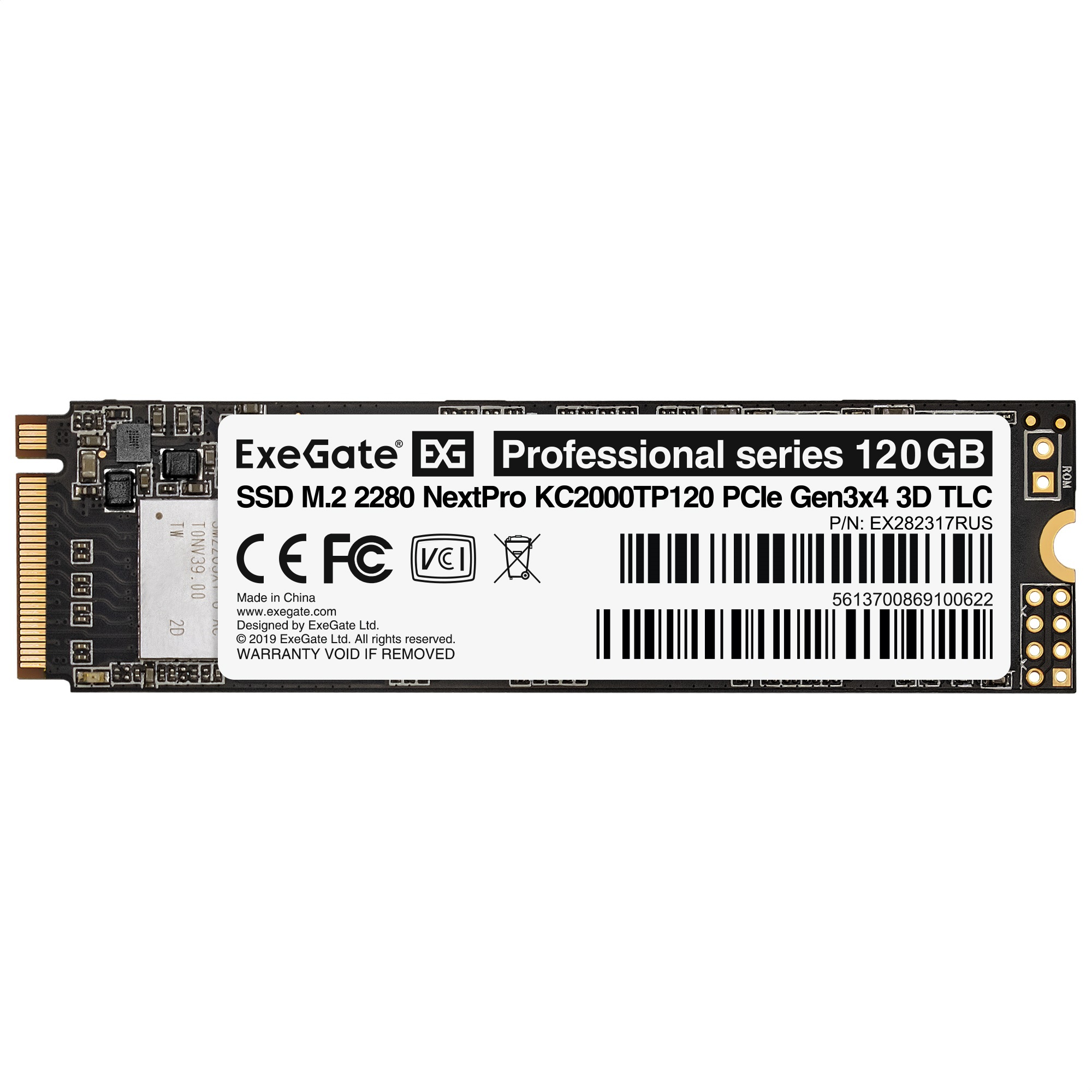 Накопитель SSD ExeGate NextPro KC2000TP120, 120Gb, M.2 2280, PCIe 3.0 x4, NVMe, R/W 1200/600