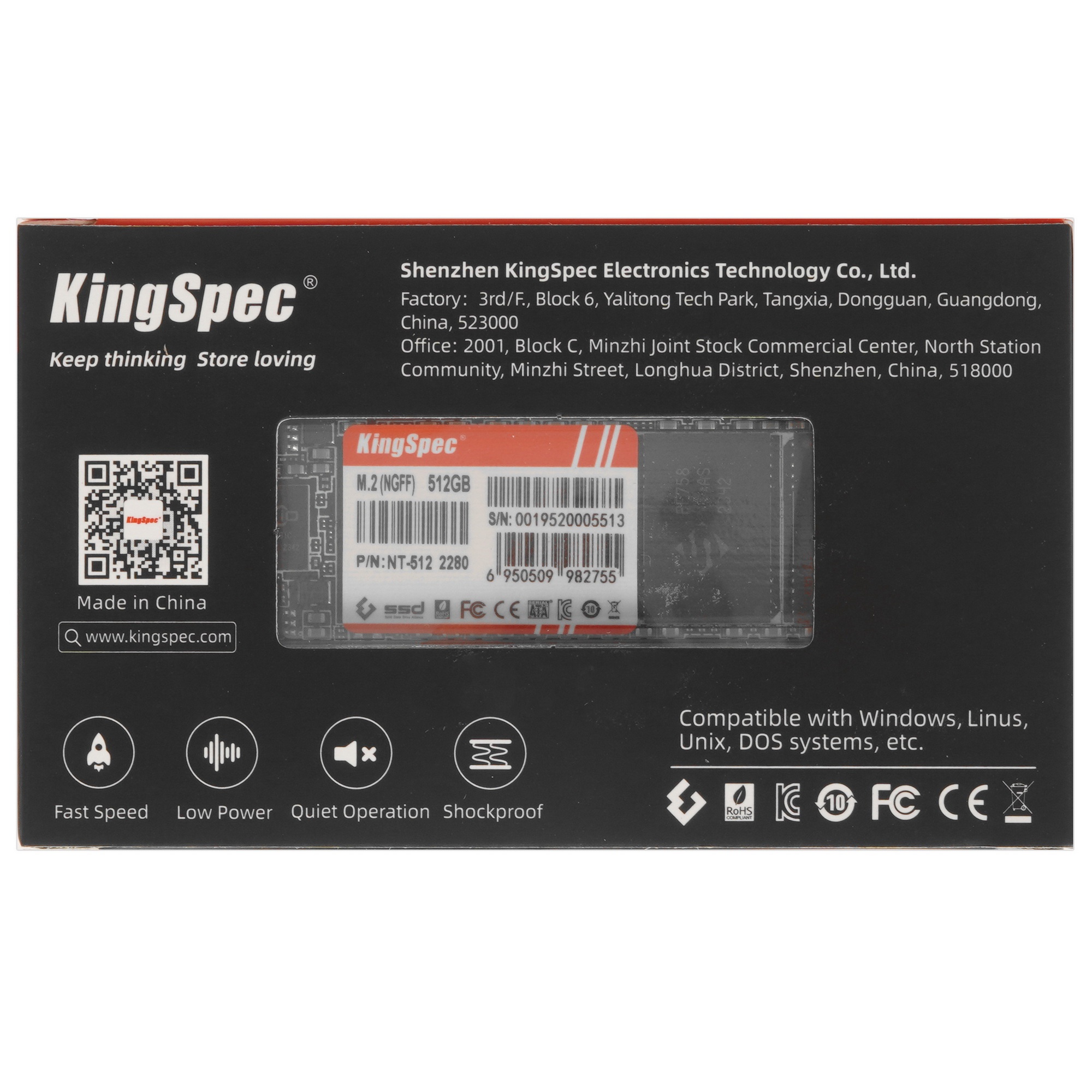 Накопитель SSD KingSpec NT-512, 512GB, SATA 3, M.2 2280, R/W 570/450