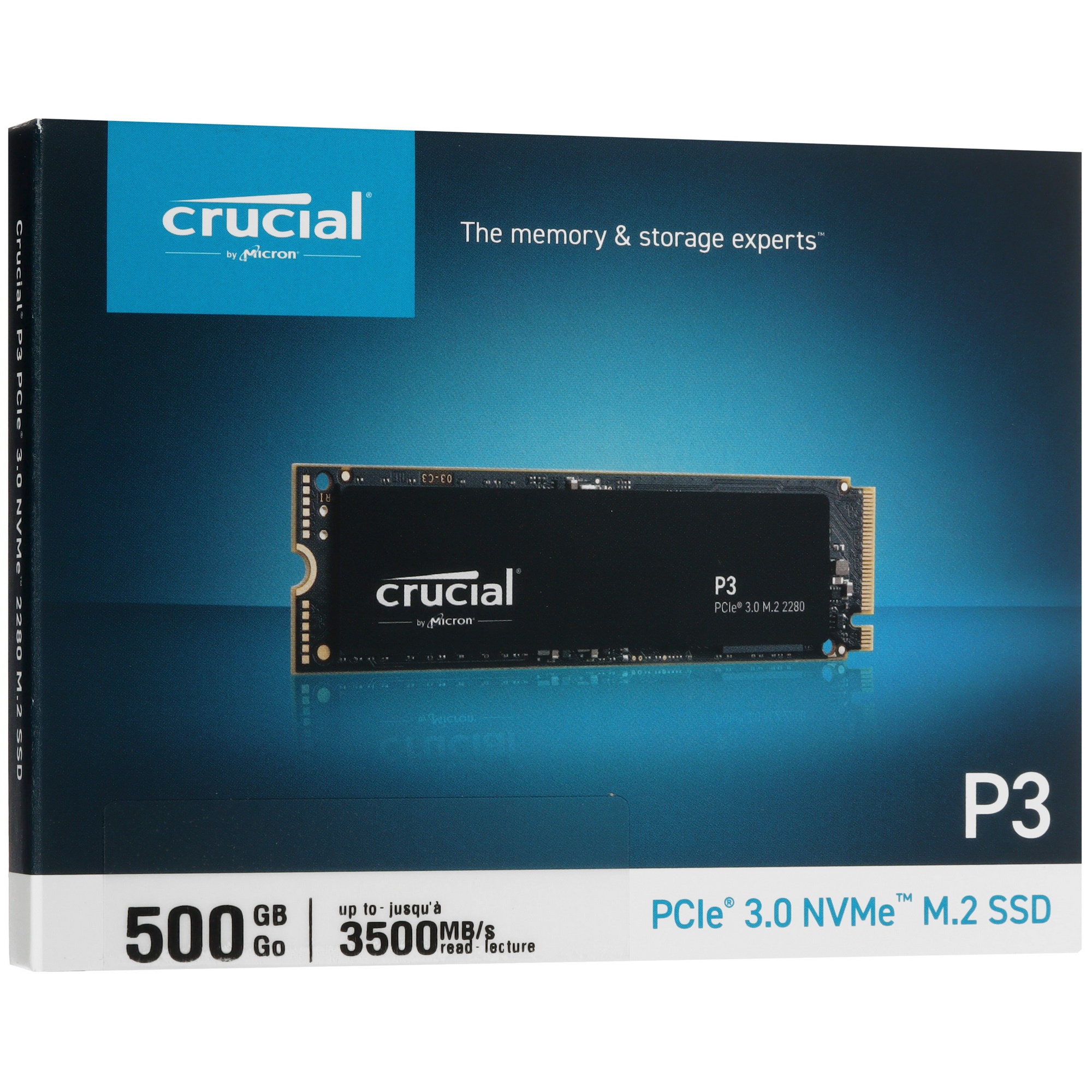 Накопитель SSD Crucial P3, 500Gb, M.2 2280, PCIe 3.0 x4, NVMe, R/W 3500/1900