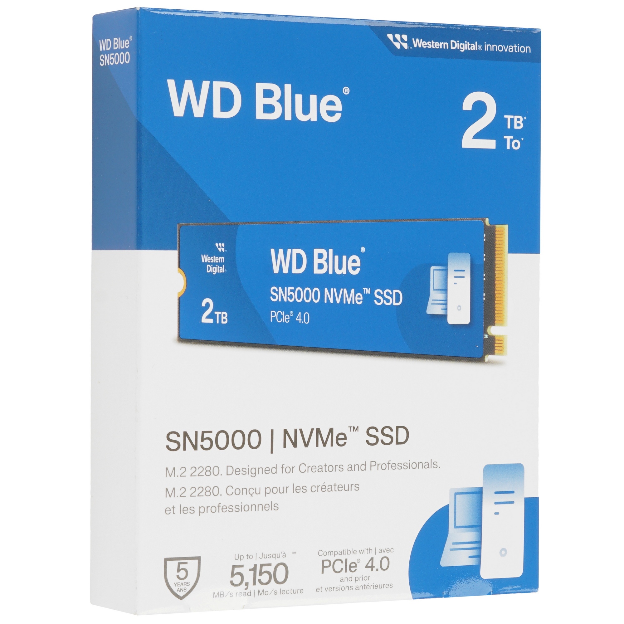 Накопитель SSD WD Blue WDS200T4B0E, 2Tb, PCIe 4.0 x4, M.2 2280, NVMe, R/W 5150/4850