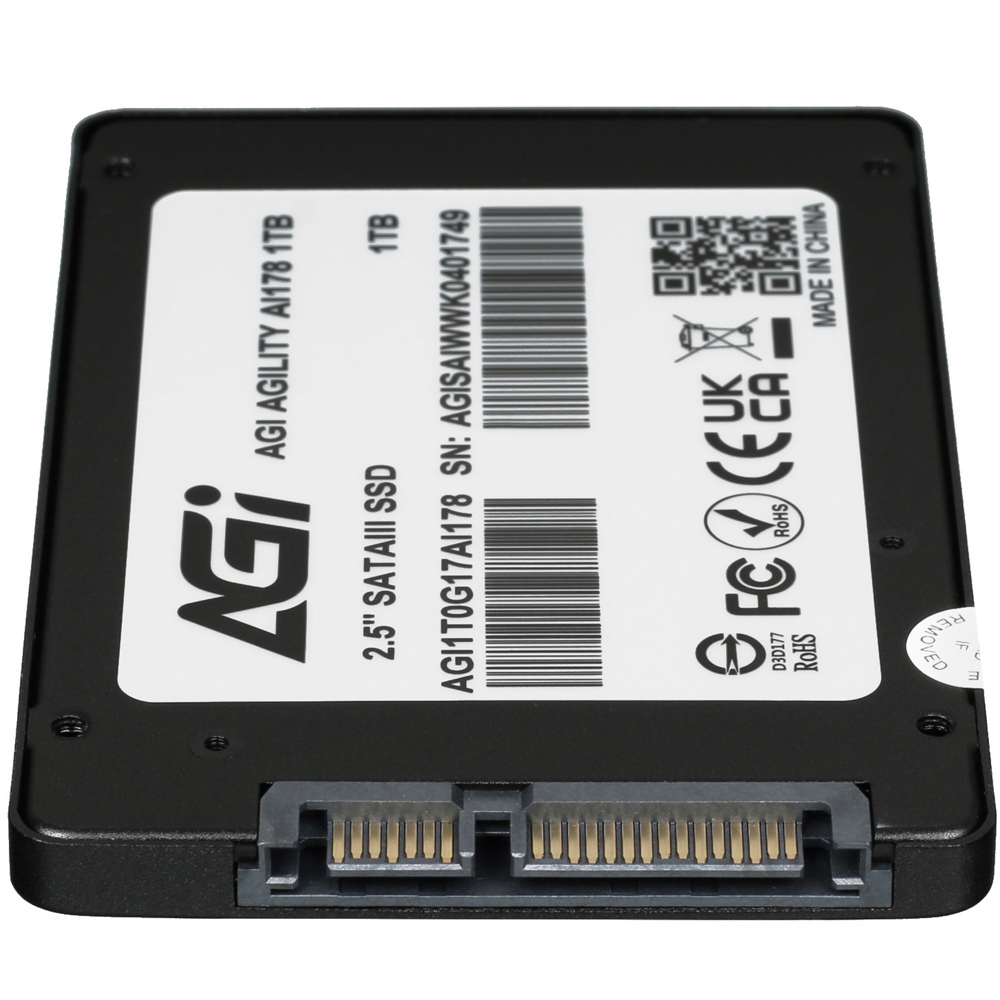 Накопитель SSD AGI 1TB AI178 Client SATA 2.5"; 6Gb/s, 529/467, IOPS 32/76K, MTBF 1.6M, 3D TLC, 600TB