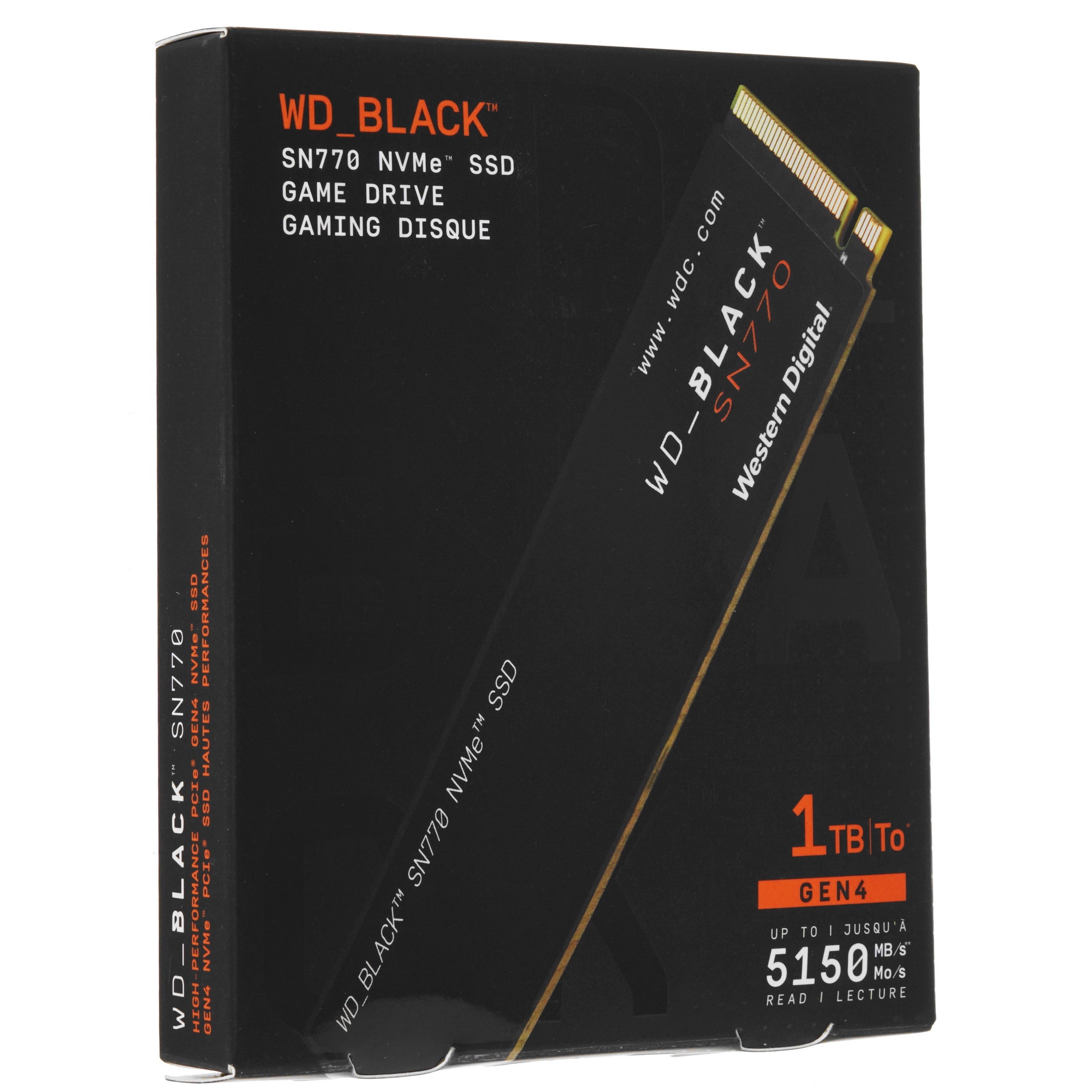 Накопитель WD SSD Black SN770 NVMe, 1.0TB, M.2(22x80mm), NVMe, PCIe 4.0 x4, 3D TLC, R/W 5150/4900MB/