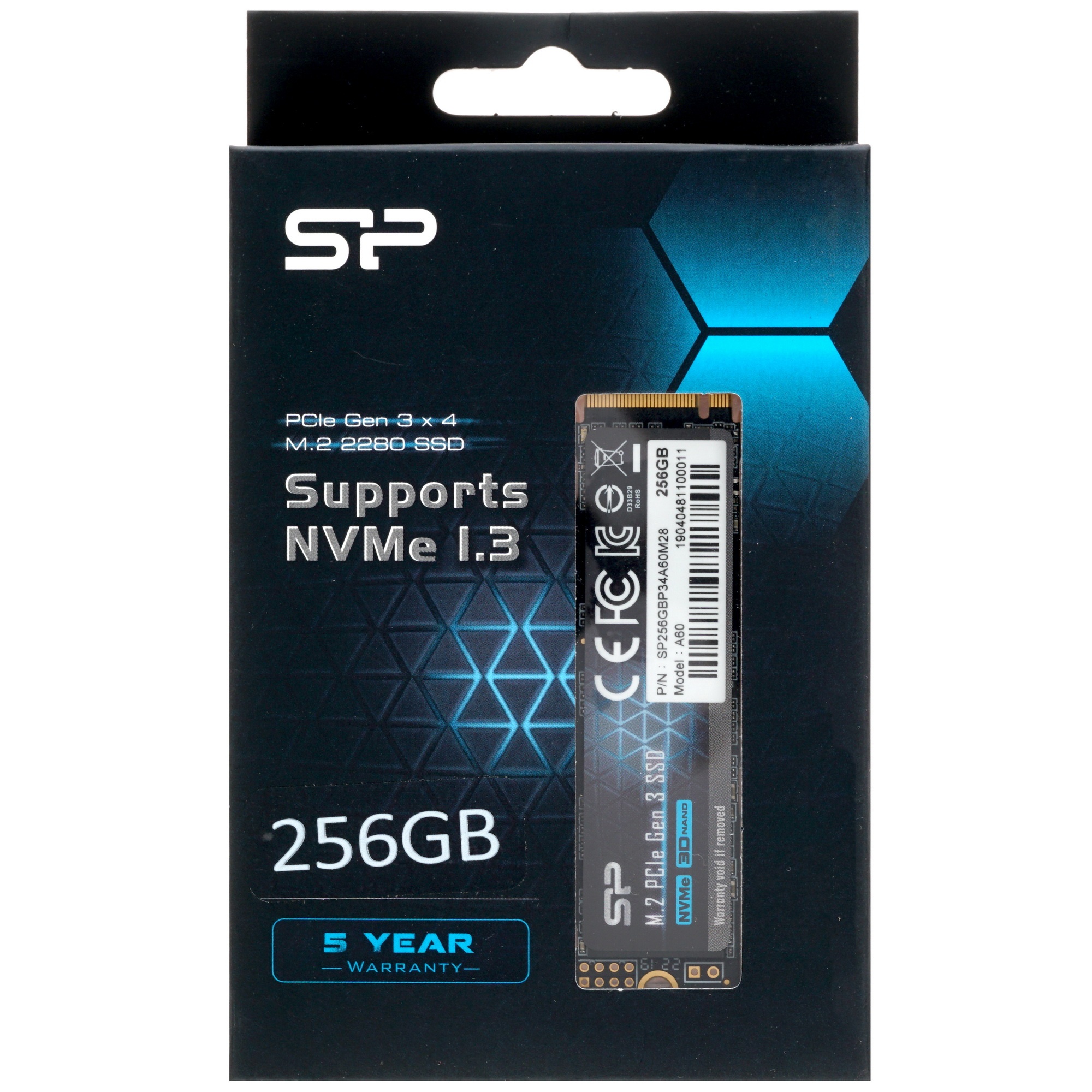 Накопитель SSD Silicon Power M-Series, 256Gb, PCIe 3.0 x4, M.2 2280, NVMe, R/W 2200/1600