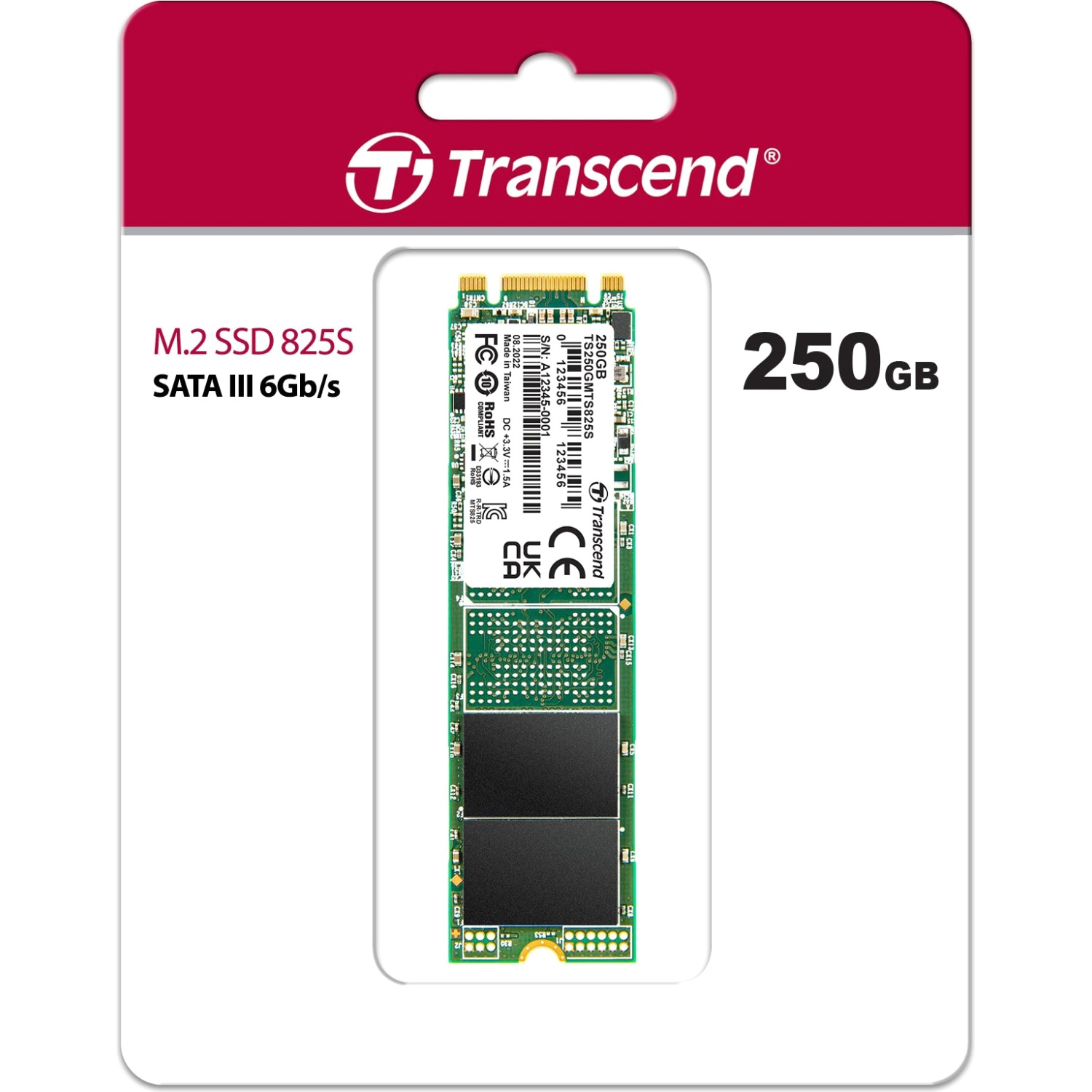 Накопитель SSD Transcend MTS825, 250Gb, M.2 2280, SATA III, R/W 500/330