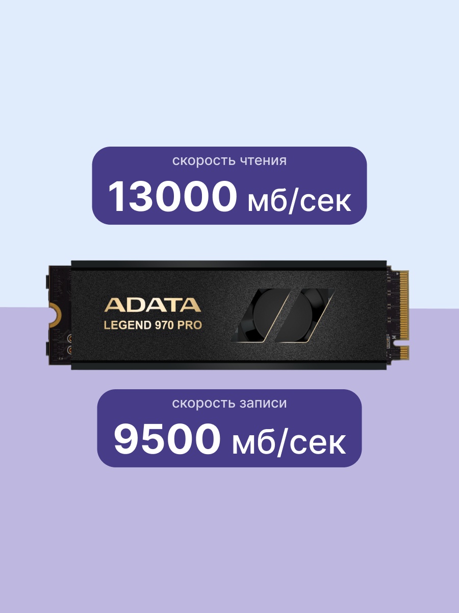 Накопитель SSD ADATA Legend 970 Pro, 1000 Гб, M.2 2280, PCIe 5.0 x4, NVMe 2.0, 3D TLC, R/W 13000/580