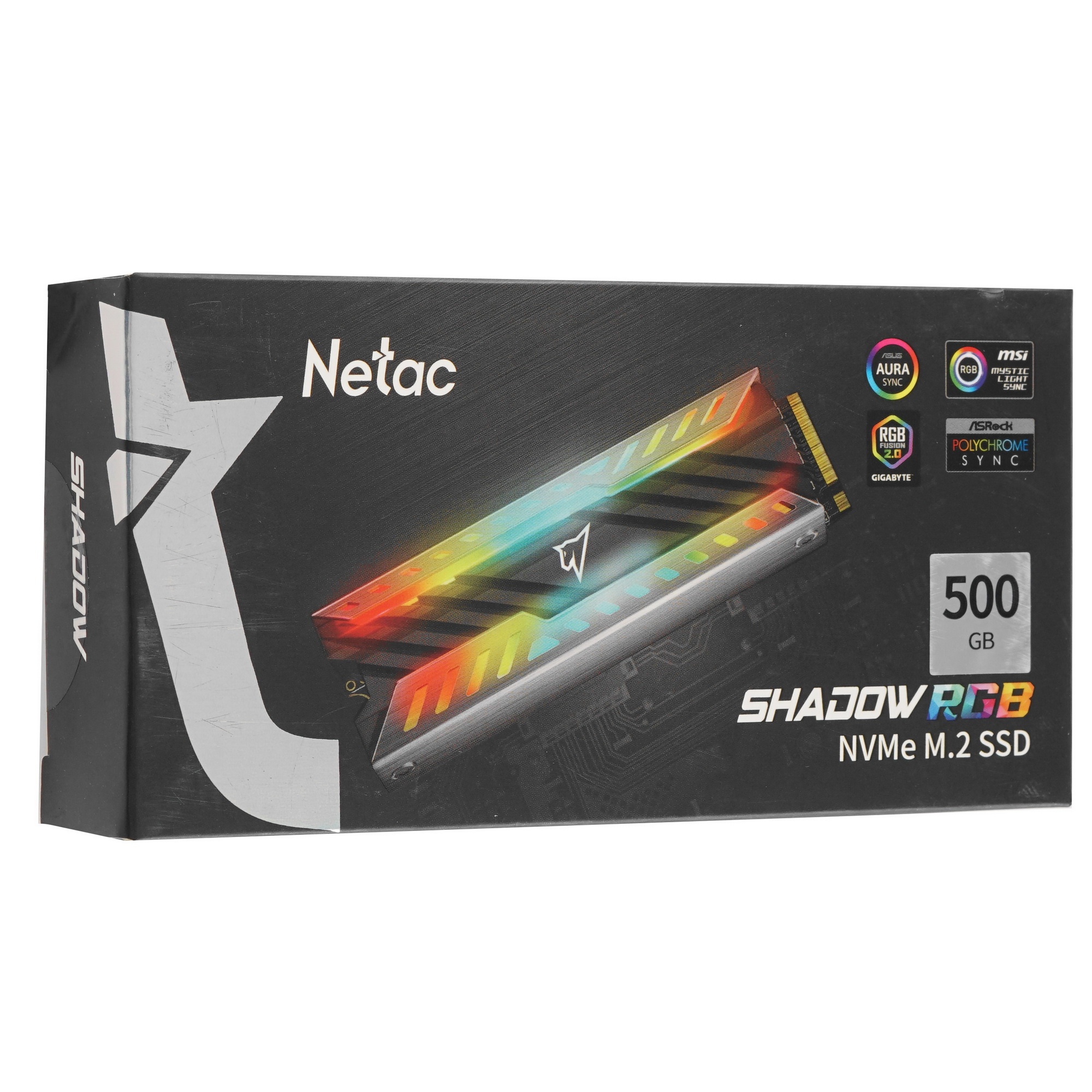 Накопитель SSD Netac NV3000 RGB, 500GB, PCIe 3.0 x4, M.2 2280, NVMe, R/W 3400/2000, с радиатором