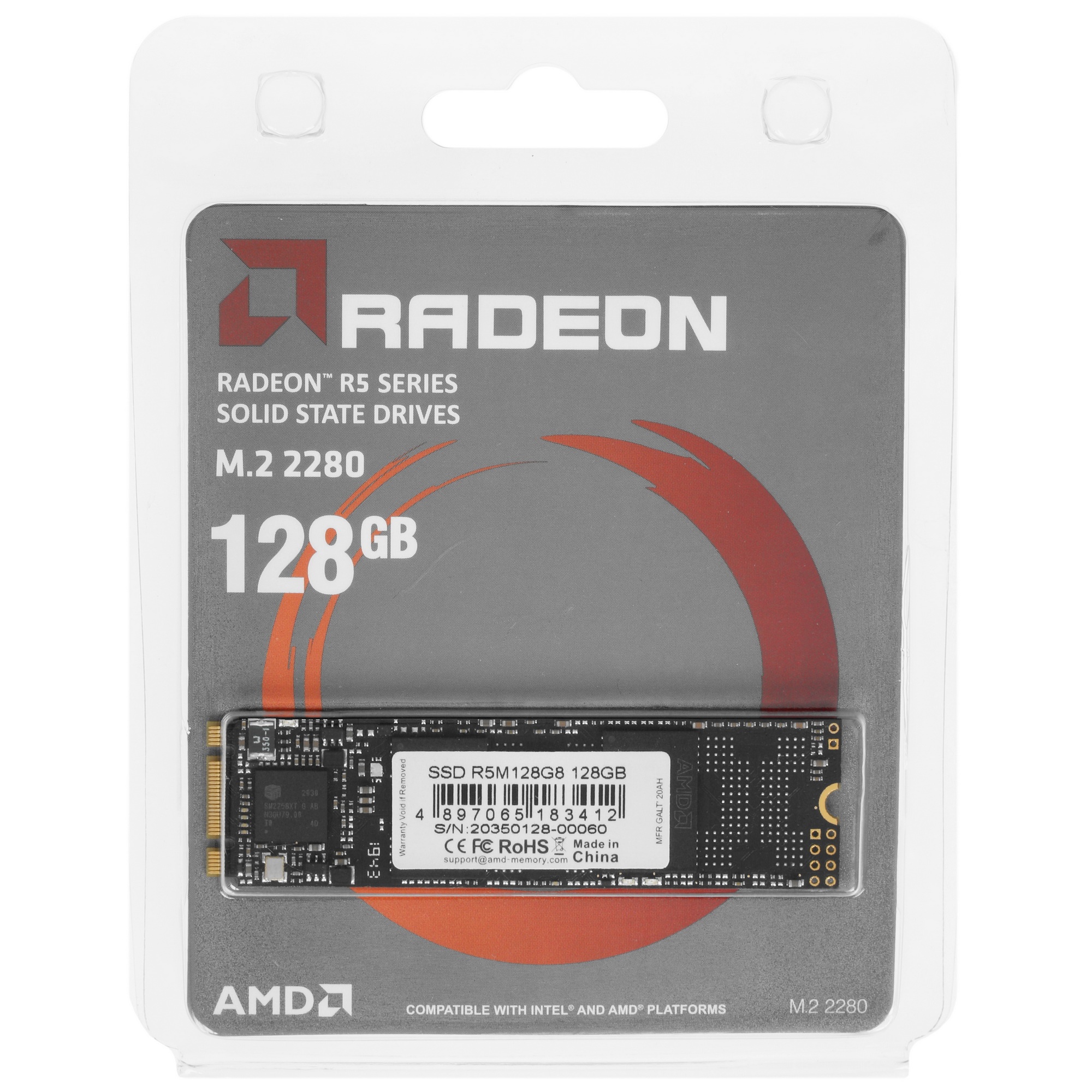 Накопитель SSD AMD Radeon R5M128G8, 128Gb, M.2 2280, SATA III, R/W 542/453