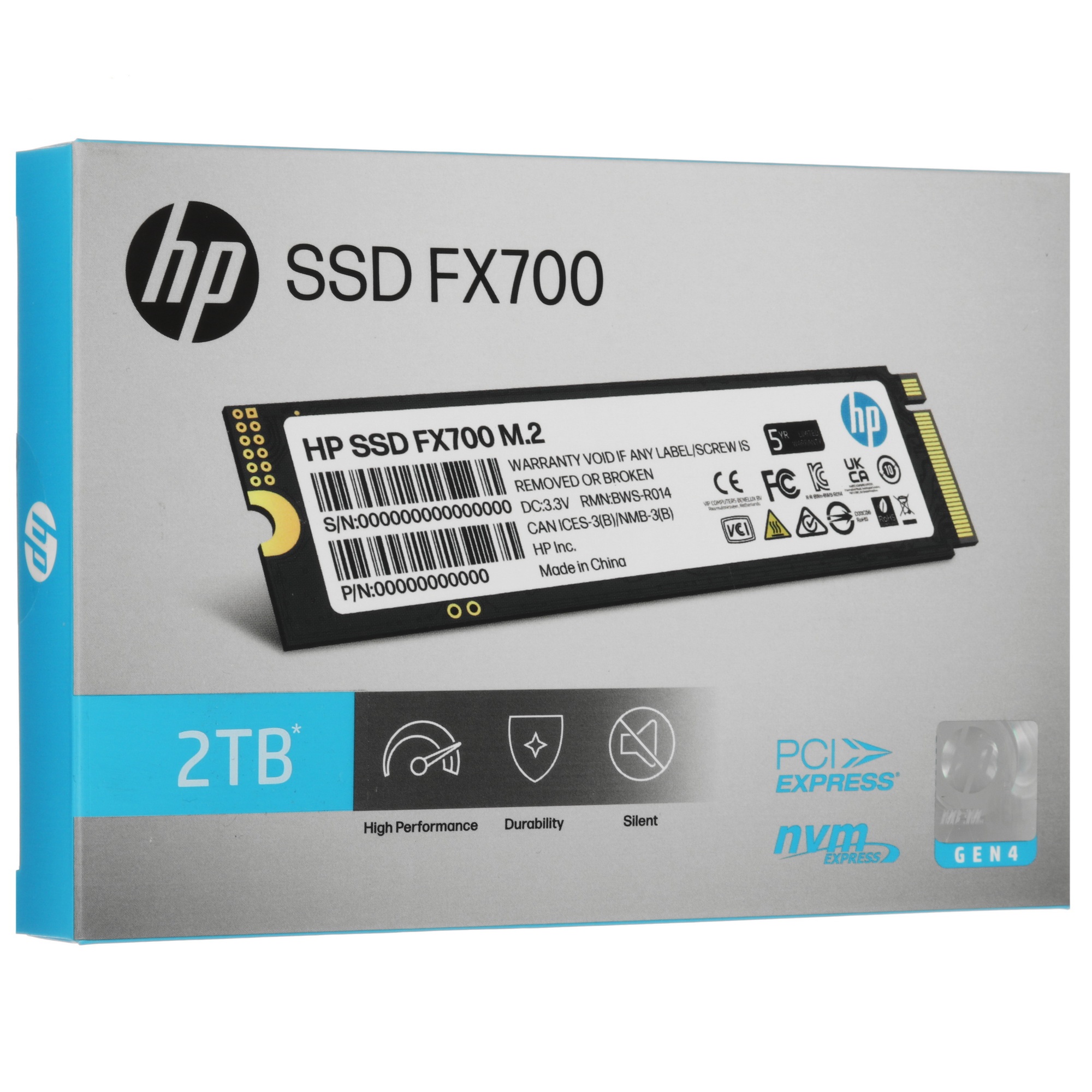 Накопитель SSD HP FX700, 2TB, M.2 2280, PCIe 4.0 x4, NVMe, R/W 7200/6200, с радиатором