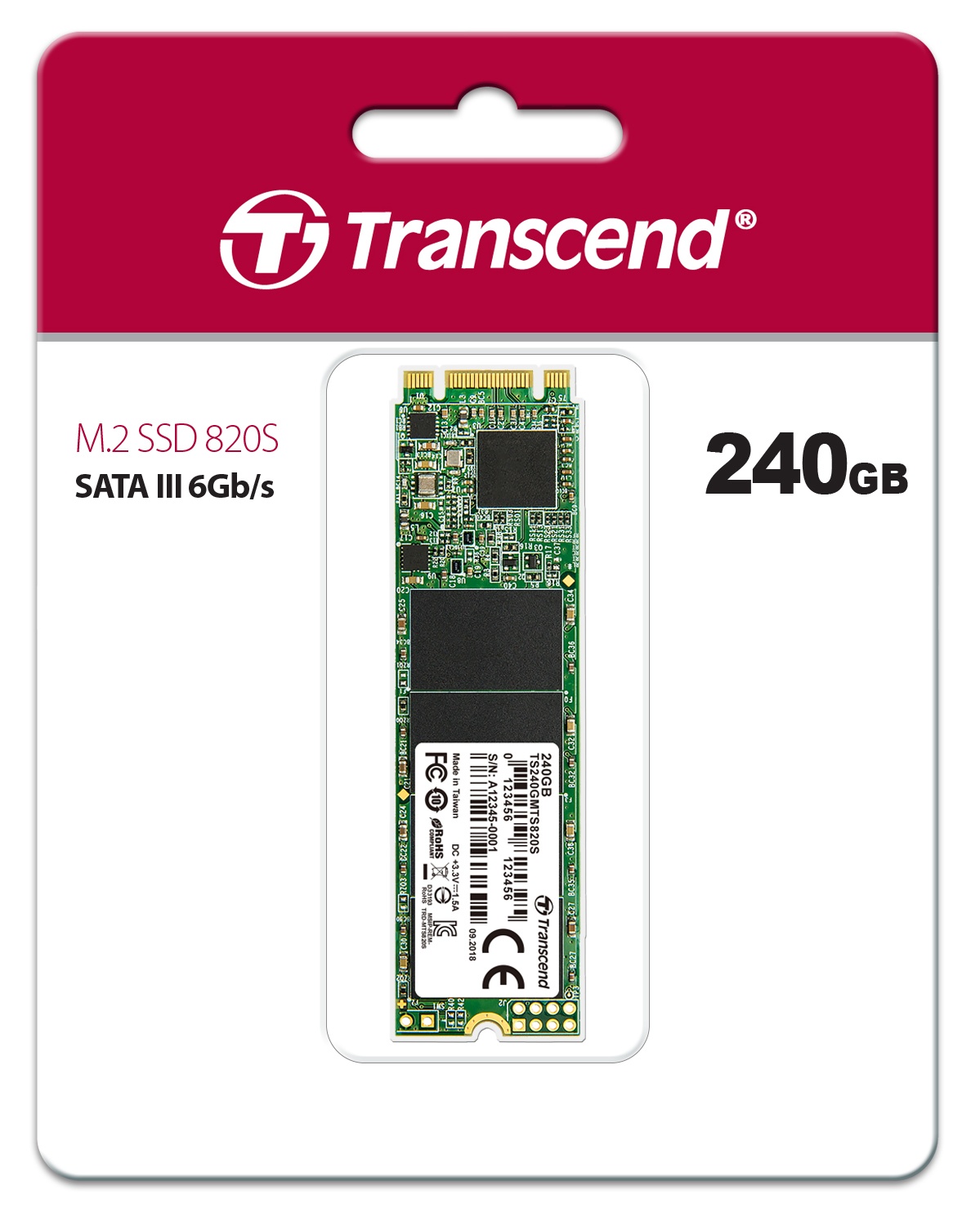 Накопитель SSD Transcend MTS820, 240GB, M.2, SATA III, R/W 550/420