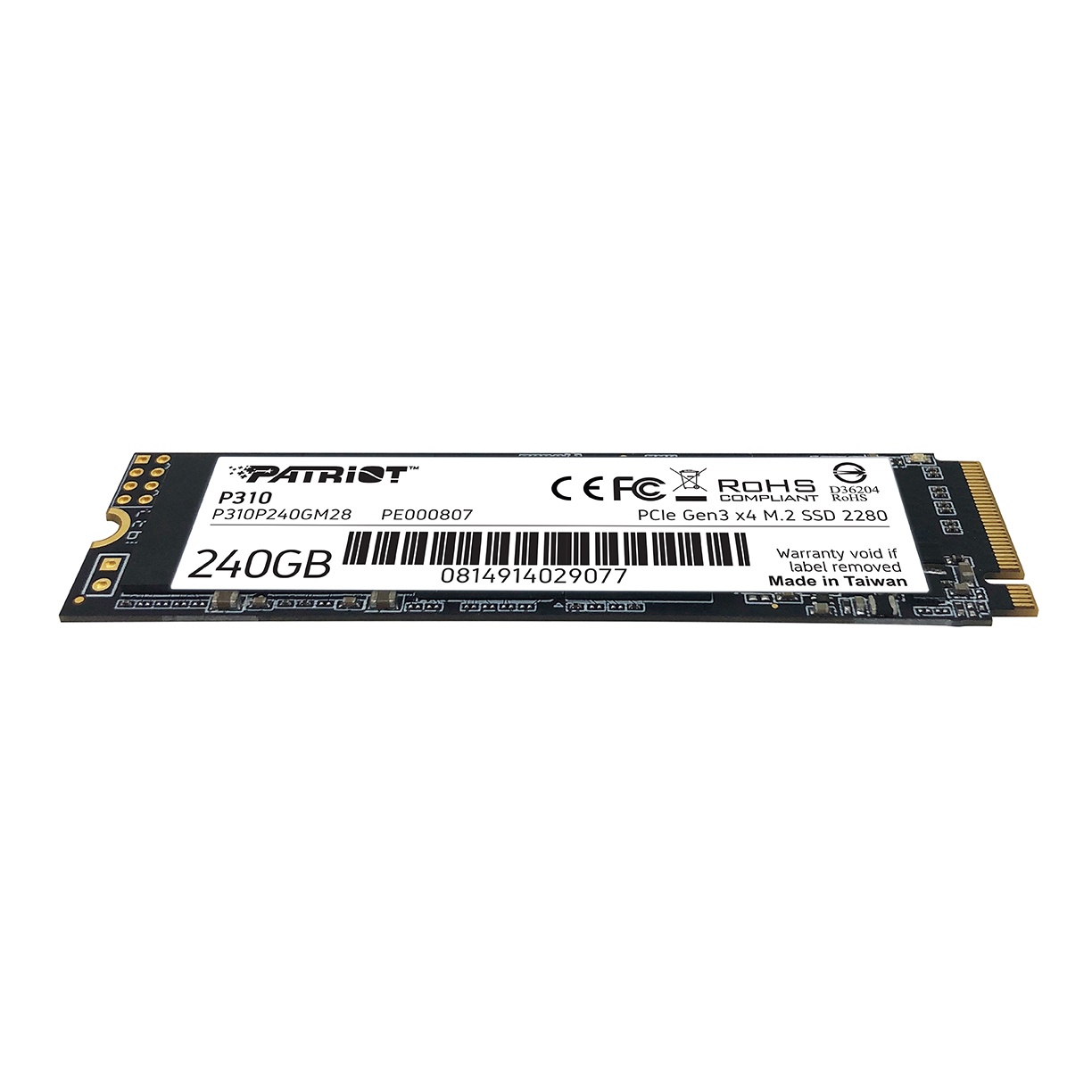 Накопитель SSD Patriot P310, 240GB, PCIe 3.0 x4, M.2 2280, NVMe, R/W 1700/1000