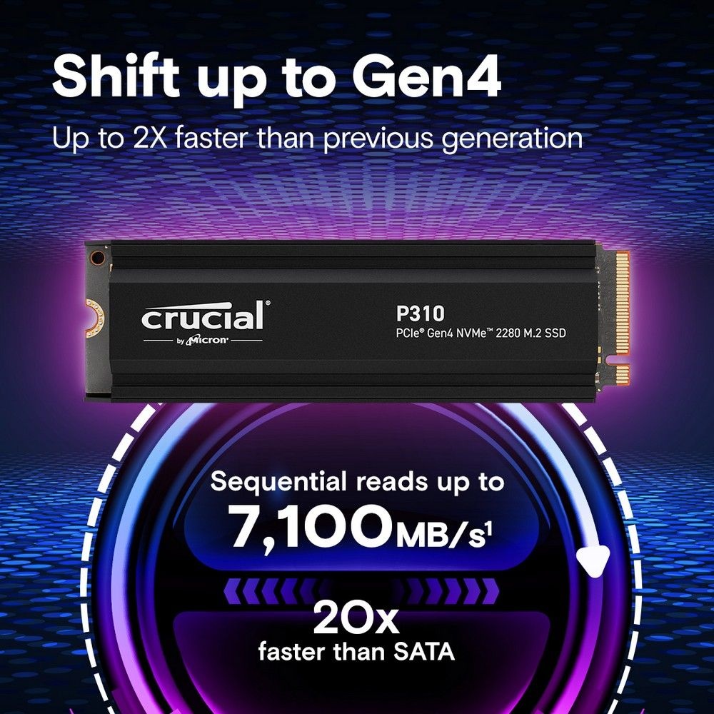 Твердотельный накопитель SSD Crucial P310 1TB PCIe Gen4 NVMe 2280 M.2 SSD with heatsink CT1000P310SS