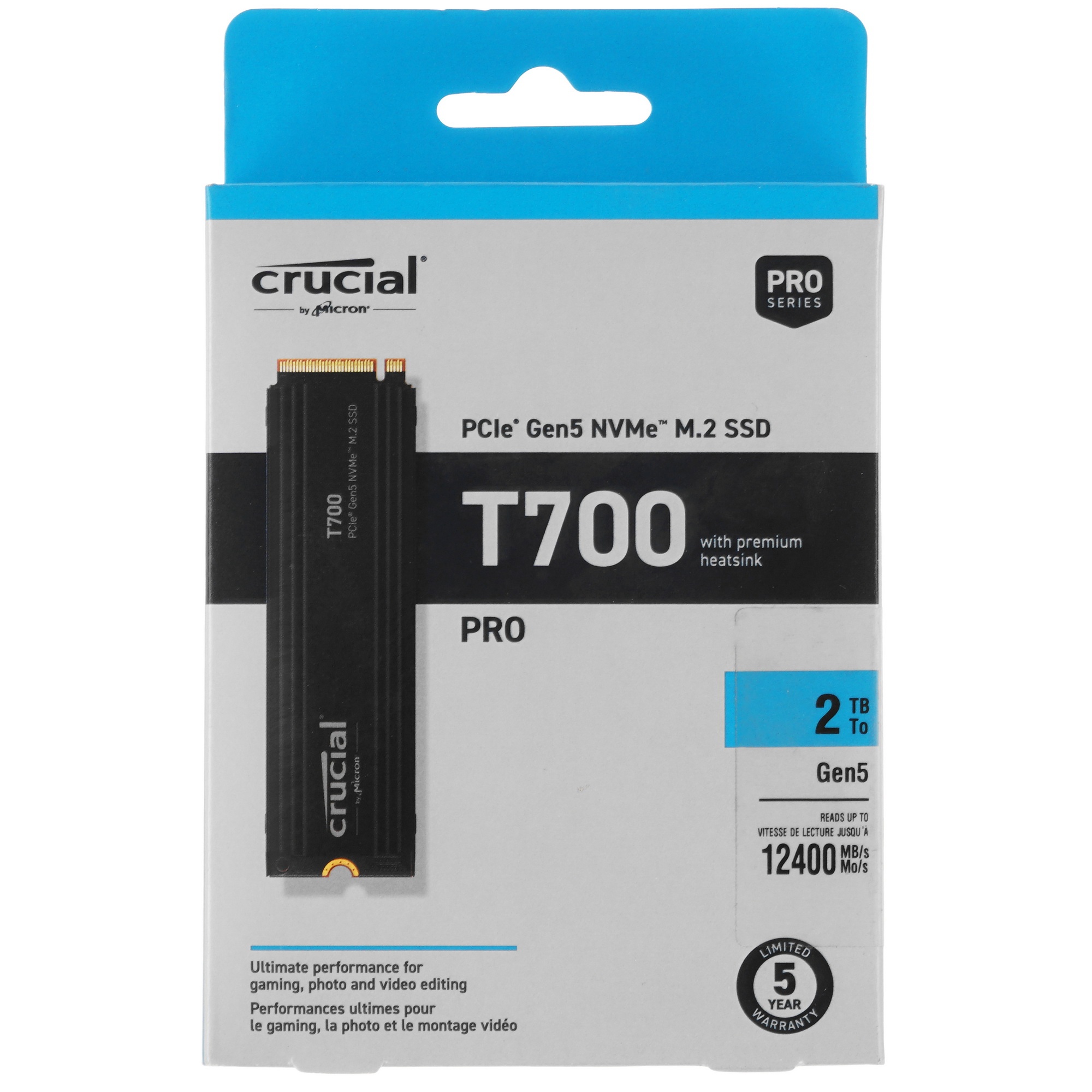 Твердотельный накопитель SSD Crucial T700 2TB PCIe Gen5 NVMe M.2 SSD with heatsink CT2000T700SSD5
