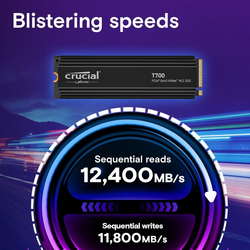 Твердотельный диск Crucial T700 2Tb CT2000T700SSD3, M.2, PCI-E 5.0 x4, TLC 3D NAND R/W - 12400/11800