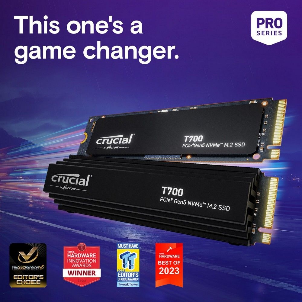 Твердотельный диск Crucial T700 2Tb CT2000T700SSD3, M.2, PCI-E 5.0 x4, TLC 3D NAND R/W - 12400/11800
