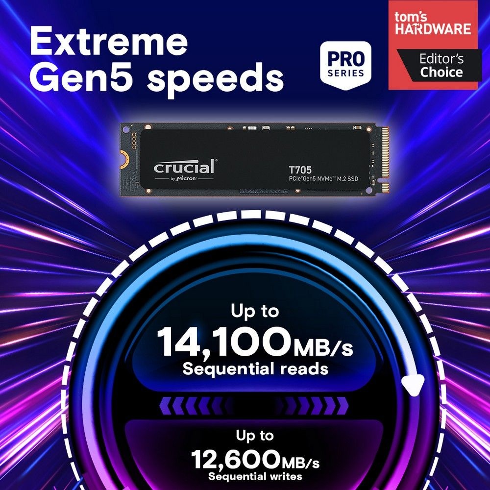 Накопитель SSD Crucial T705 4TB PCIe Gen5 NVMe M.2 SSD CT4000T705SSD3