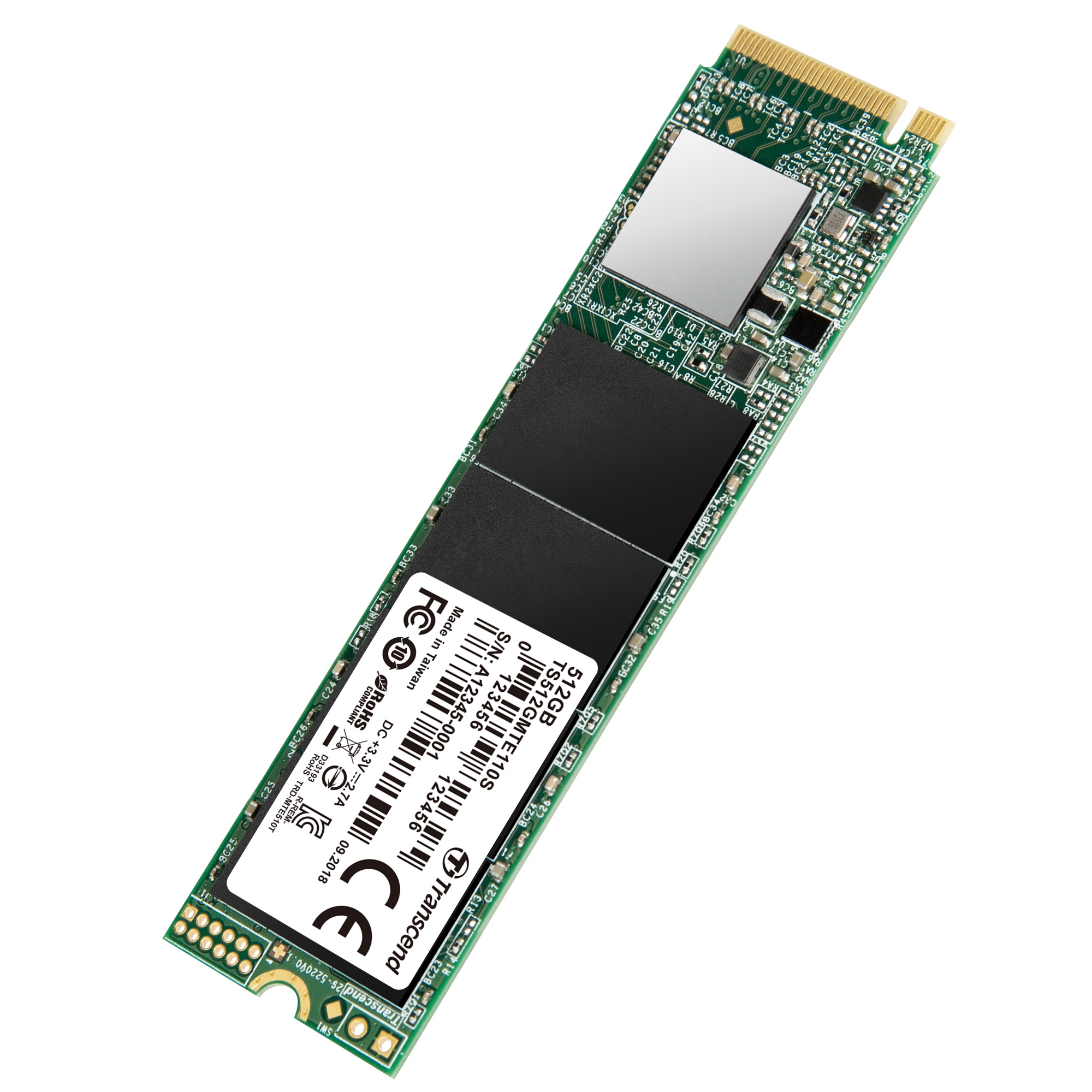 Накопитель SSD Transcend MTE110S, 512GB, M.2 2280, PCIe 3.0 x4, NVMe, R/W 1800/1500