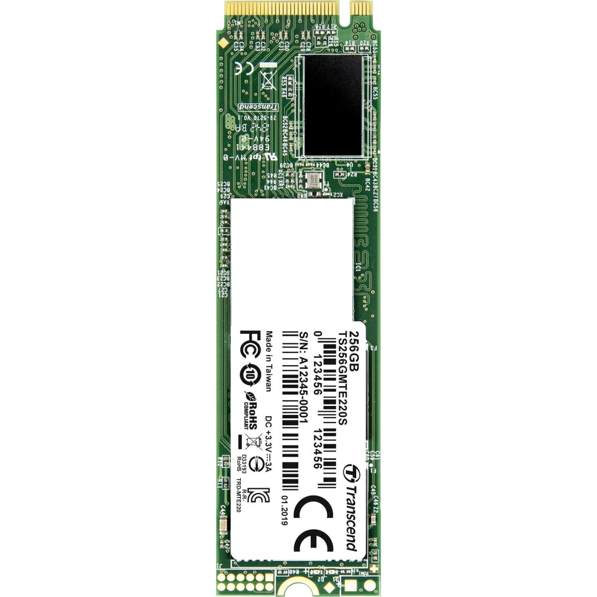 Накопитель SSD Transcend MTE220S SSD 256GB, 3D TLC, M.2 (2280), PCIe Gen 3.0 x4, NVMe, R3300/W1100,