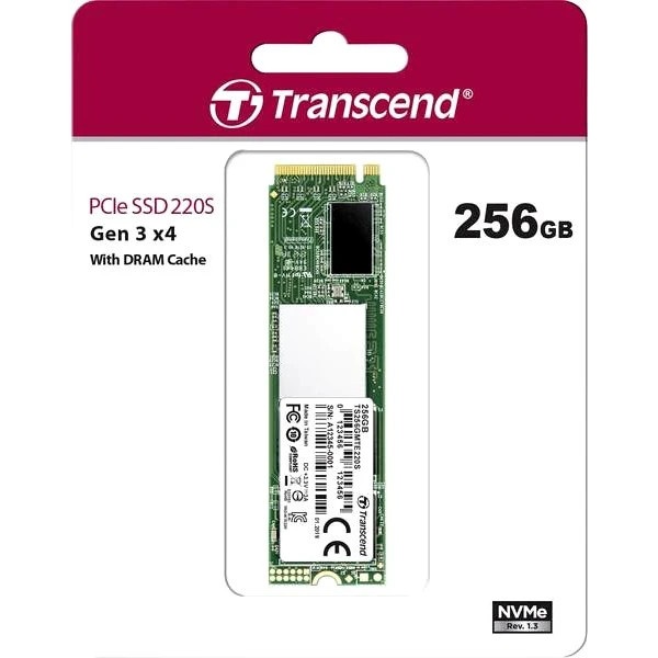 Накопитель SSD Transcend MTE220S SSD 256GB, 3D TLC, M.2 (2280), PCIe Gen 3.0 x4, NVMe, R3300/W1100,