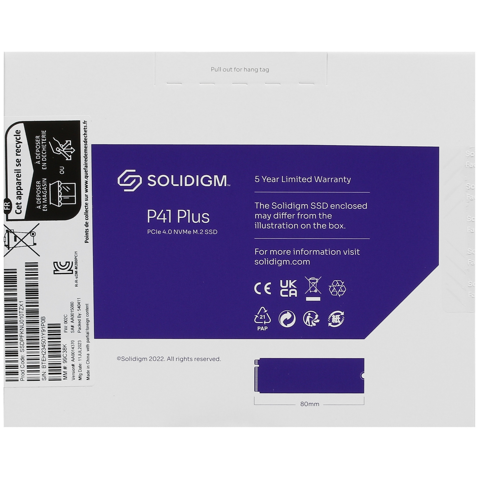 Накопитель SSD Solidigm P41 Plus, 1000Gb, PCIe 4.0 x4, M.2 2280, NVMe, R/W 4125/2950