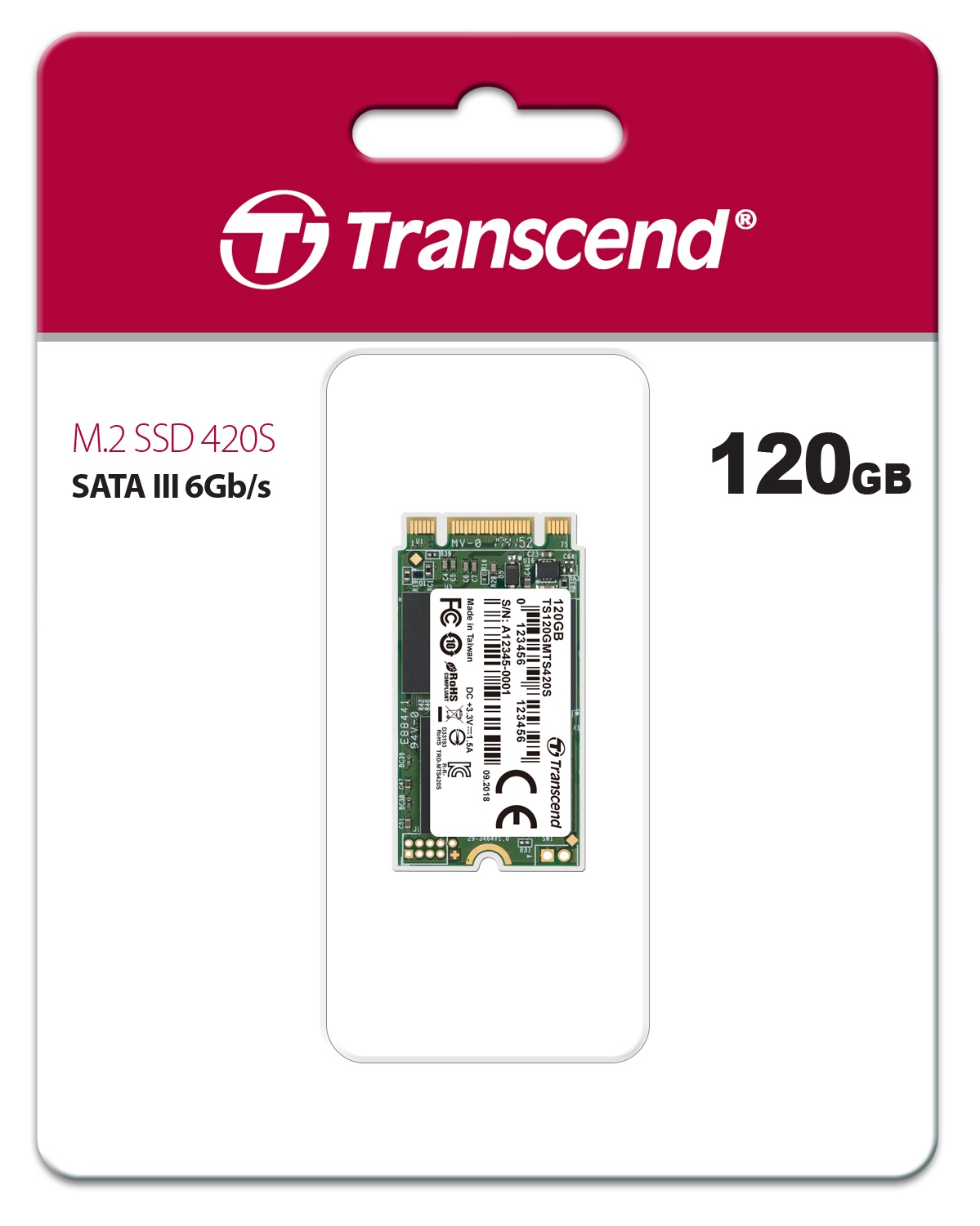 Накопитель SSD M.2 Transcend 120Gb MTS420 (SATA3, up to 560/340MBs, 85000 IOPs, 3D TLC, 22х42мм) TS1
