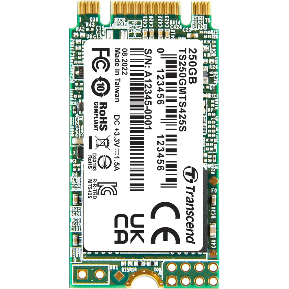Накопитель SSD M.2 Transcend 250Gb MTS425 TS250GMTS425S (SATA3, up to 500/330MBs, 3D NAND, 90TBW, 22