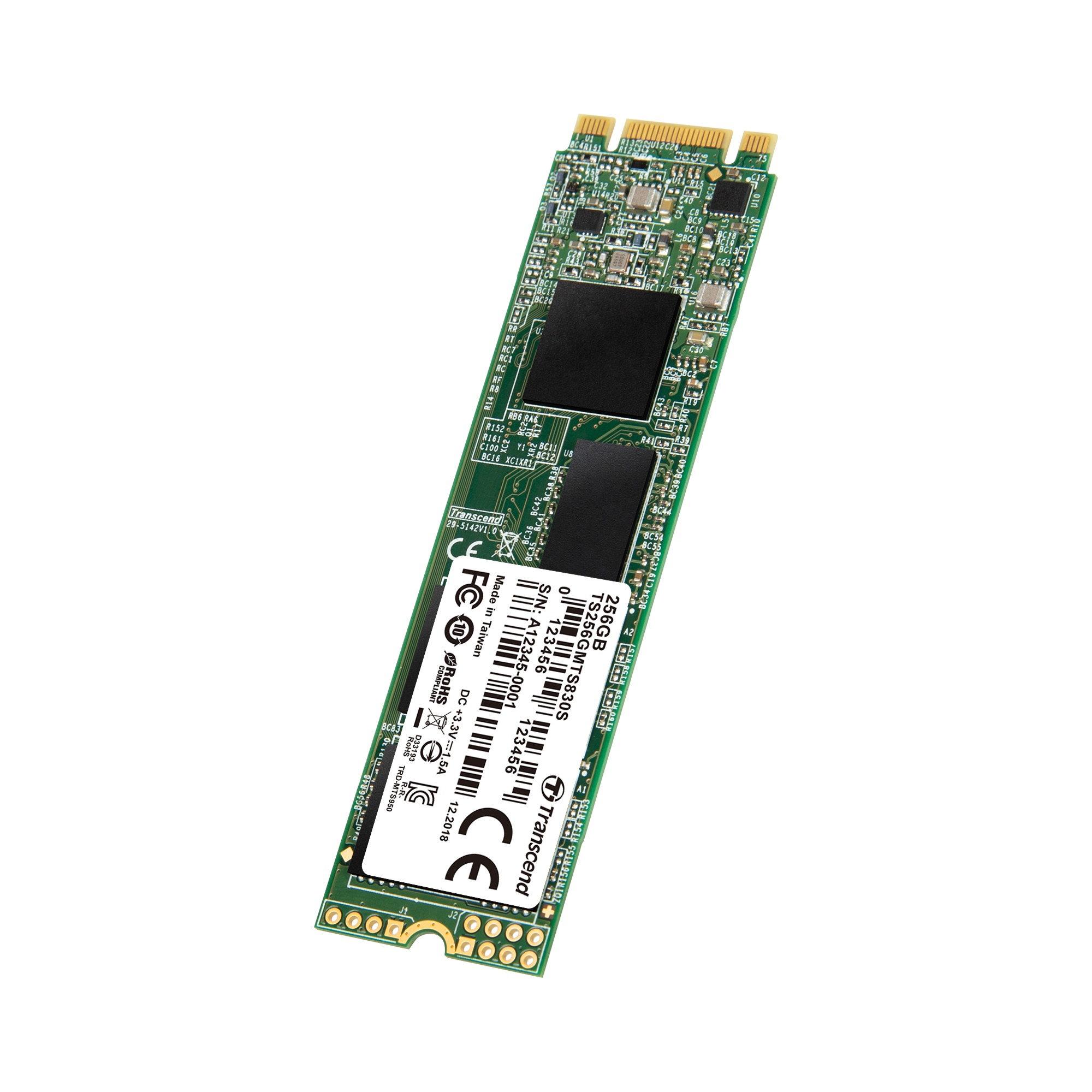 Накопитель SSD Transcend MTS830S, 256Gb, M.2 2280, SATA3, R/W 560/500