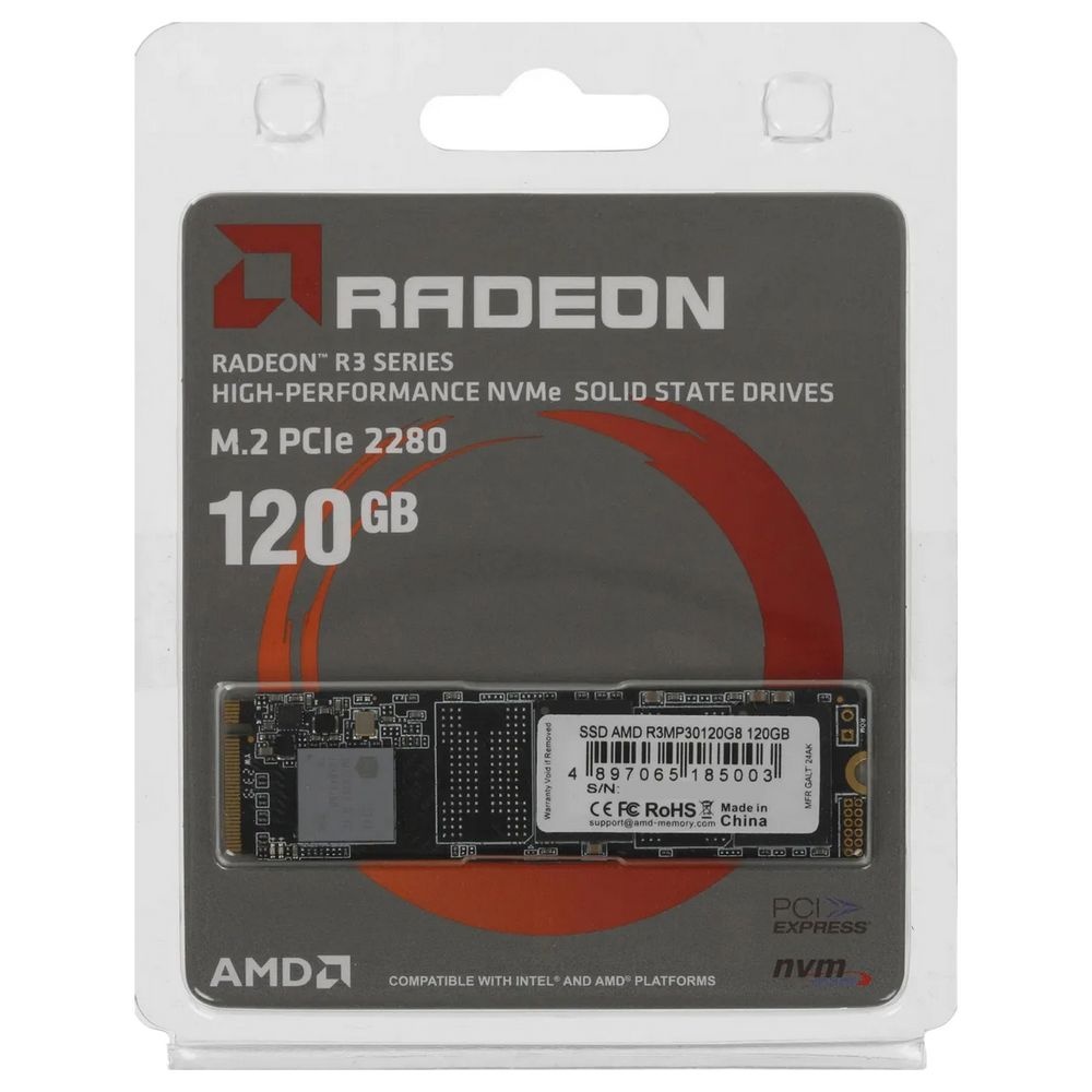 Накопитель SSD AMD Radeon R3MP30120G8, 120Gb, M.2 2280, PCIe 3.0 x4, NVMe, R/W 1800/1250