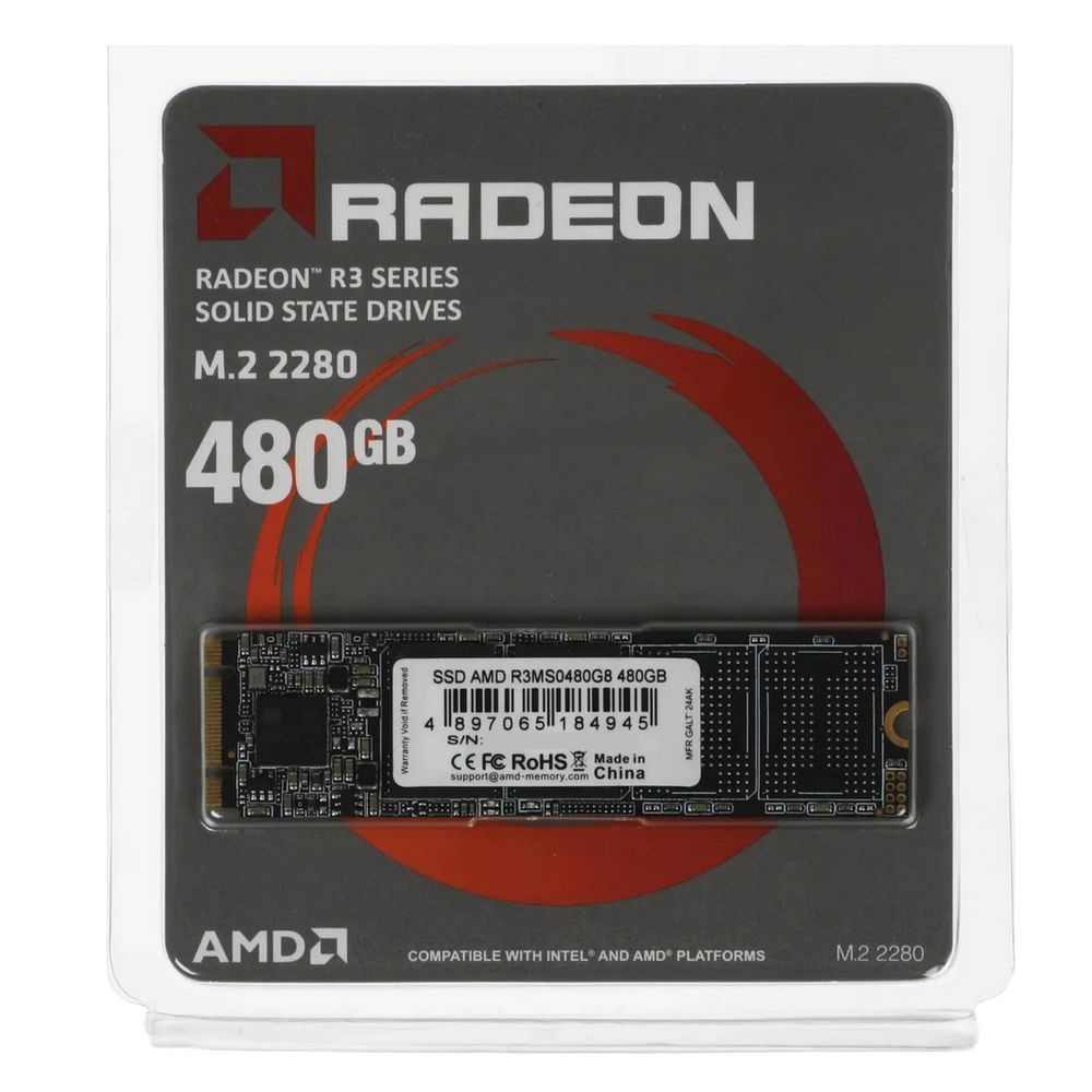 Накопитель SSD AMD Radeon R3MS0480G8, 480Gb, M.2 2280, SATA, R/W 550/480