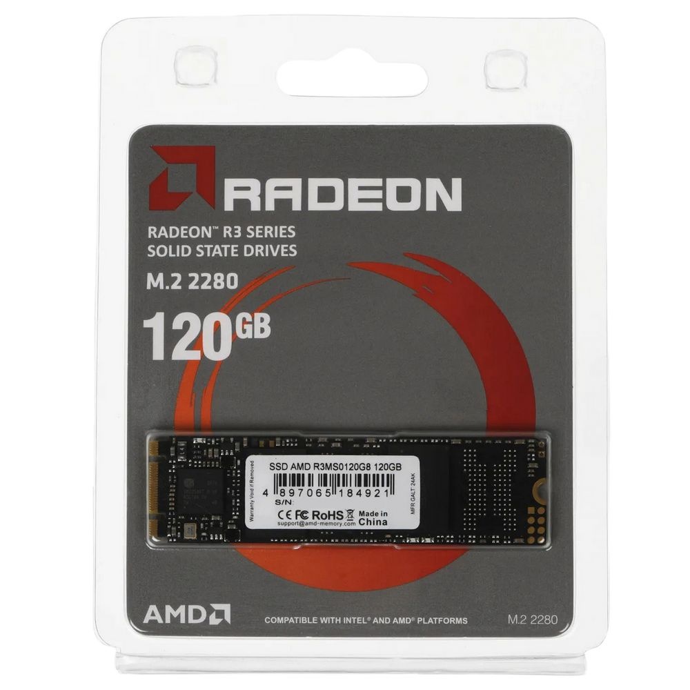 Накопитель SSD AMD Radeon R3MS0120G8, 120Gb, M.2 2280, SATA, R/W 520/450